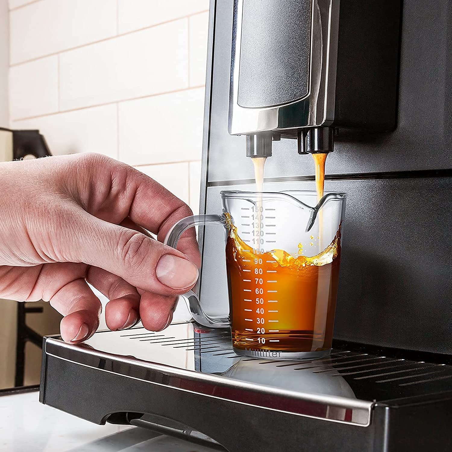 UNIQUE CART 150ML Espresso Measuring Cup for Barista Use | 2.5oz Shot Glass with Scale | Double Spout Milk Pitcher for Pouring & Brewing | U Shape Coffee Measuring Tool-Pack of 1 1