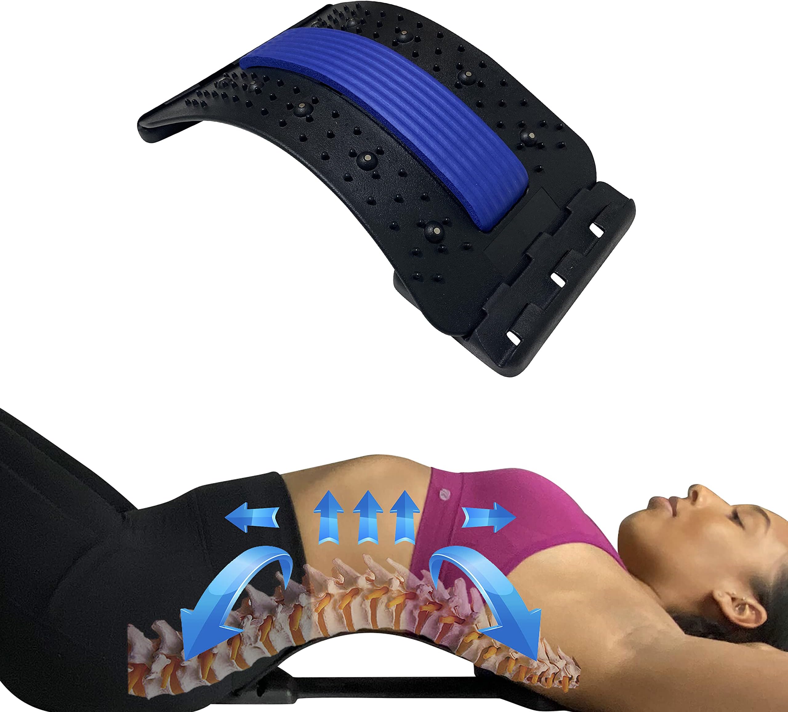 Spine Decompression Back Stretcher with Lumbar Support – Arch Corrector Stretching Device for Traction Helps with Sciatica + Piriformis – Upper & Lower Body Pain Relief