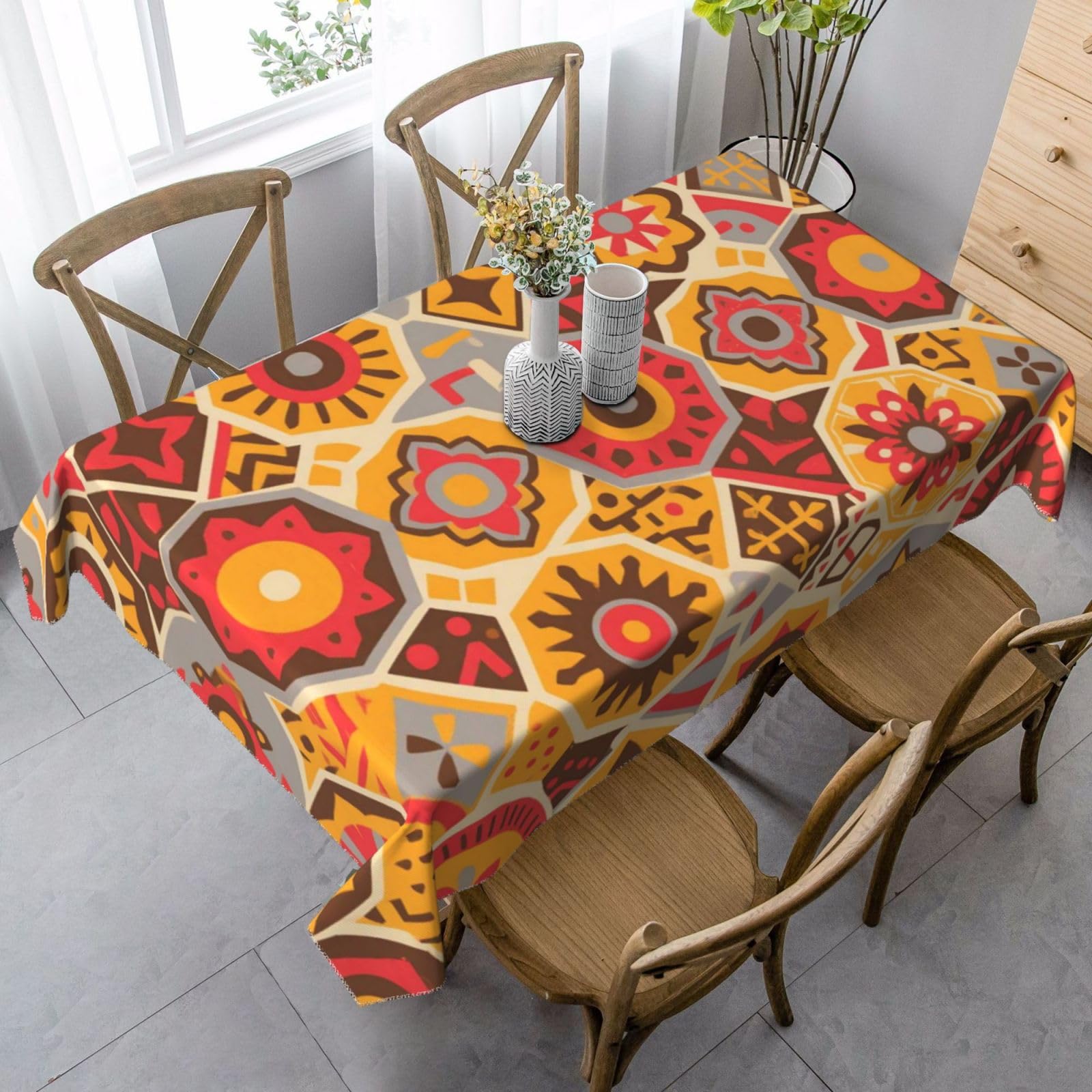 Geometric Pattern Rectangle Tablecloth 35x55 Inch, Washable Reusable Farmhouse Table Cloths Wrinkle Free And Spillproof Kitchen Dinning Table Cover For Party Wedding Picnic Home Decor Tablecloths