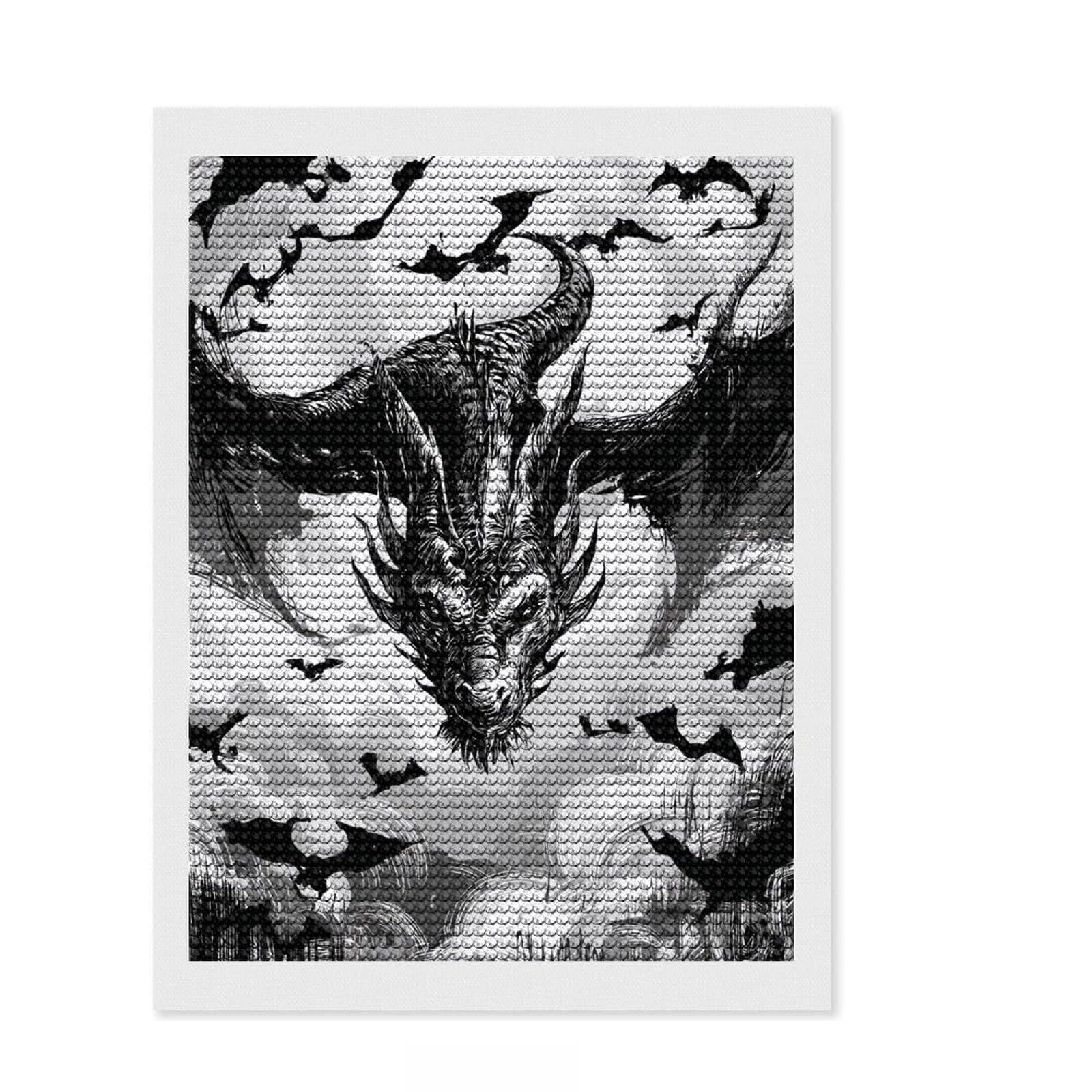 Junmoney Dragon's Wrath Sky's Fury Diamond Art Canvas 12"x16", for Creative Relaxation, Pleasing Wall Art Project, Aesthetic Room Decor, Christmas Gift