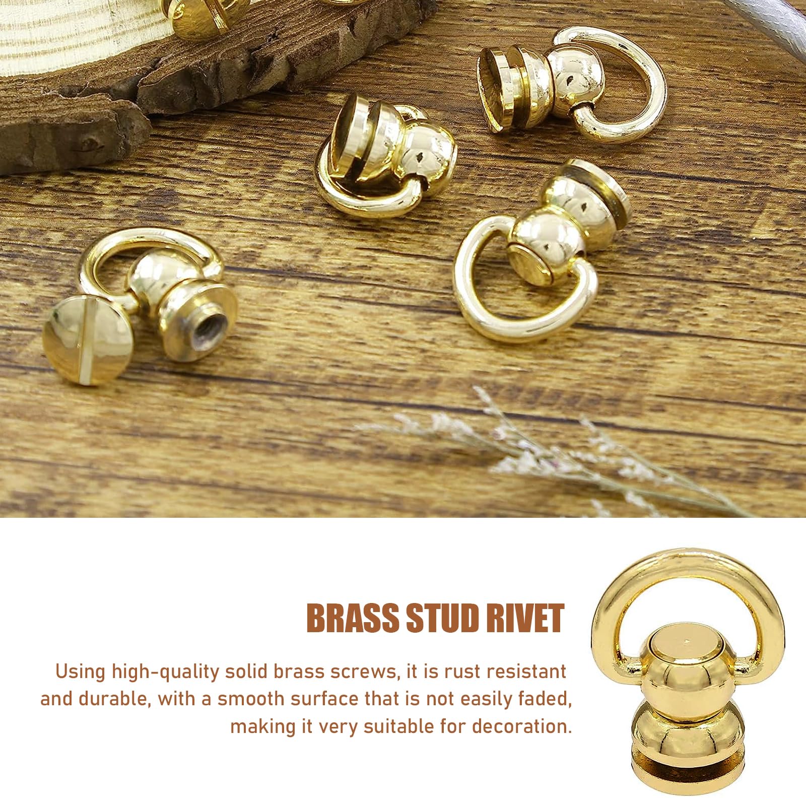 4 Pezzi Rivetto Dorato con Anello Rivetto tappo a vite e anello di trazione rivet in pelle Rivetto Dorato con Anello per L'Artigianato in Pelle DIY(Oro)