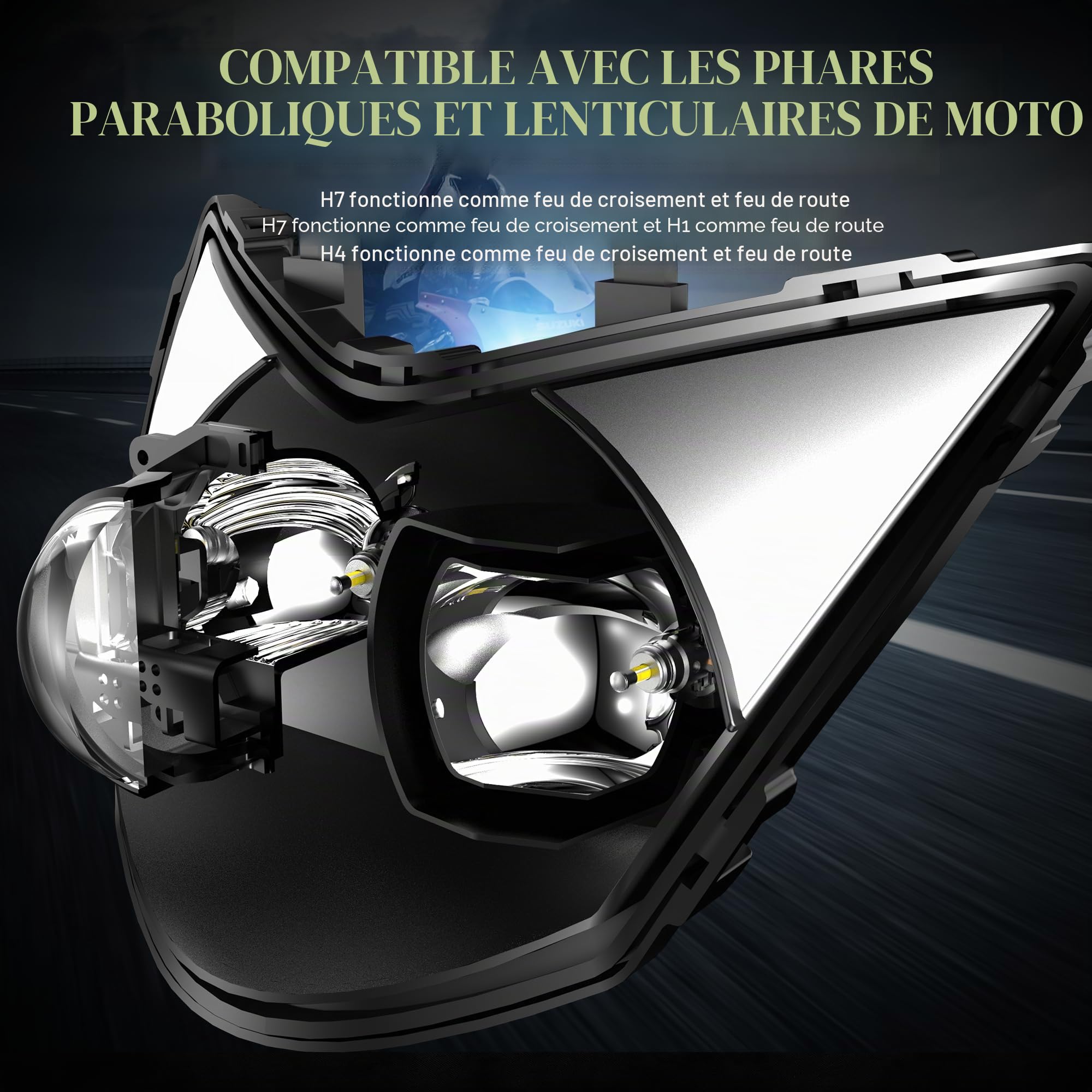 ampoules h7 led 360° 40000lm, lampe de phare pour voiture et moto, feu universel 12v pour feux de route ou croisement, pour phares paraboliques ou lenticulaires, 6000k blanc