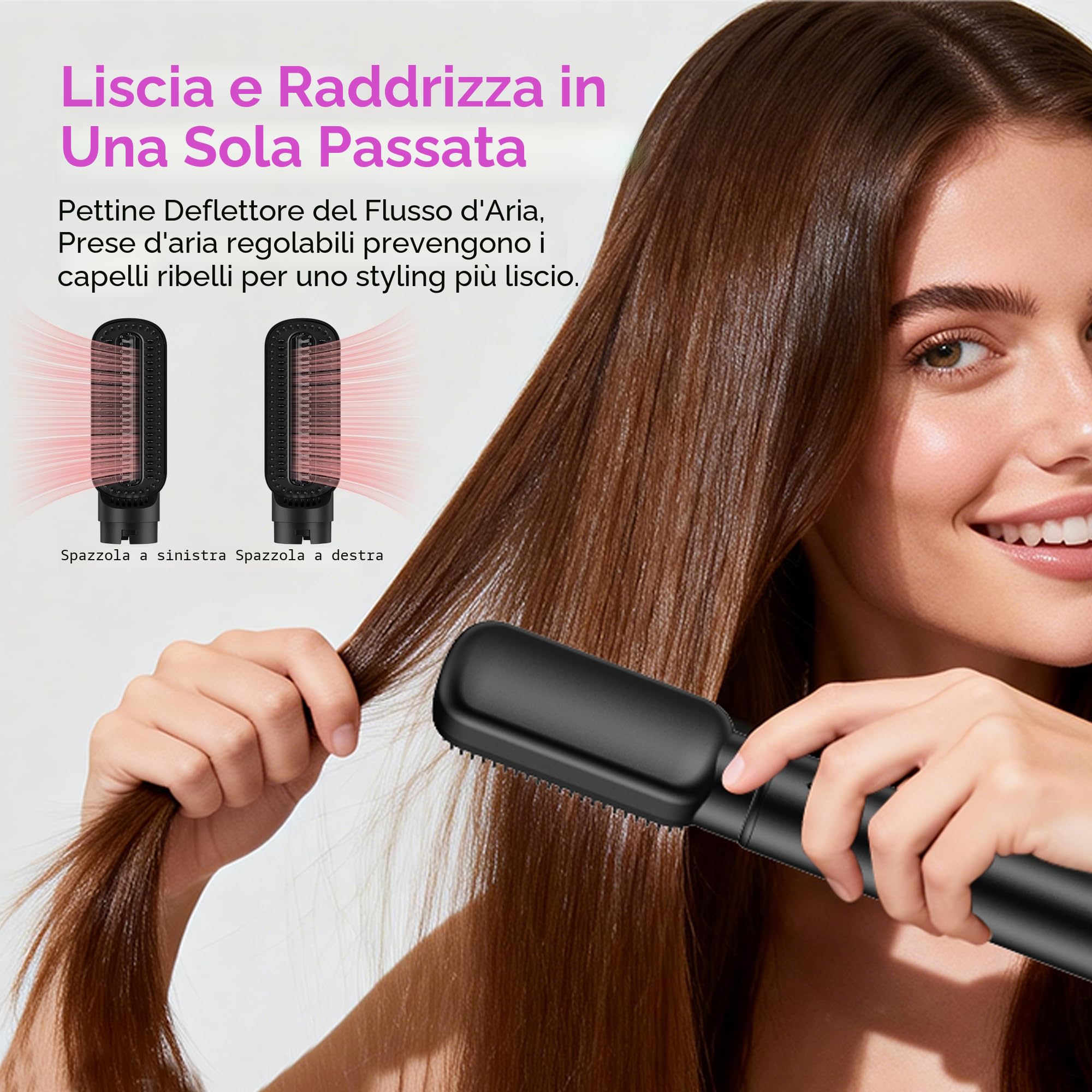 5 IN 1 Hairstyler 1000W Hairstyler, asciugacapelli con spazzola rotonda LCD Air Brush, ferro arricciacapelli e piastra per capelli, 3 livelli di temperatura per volume, lisciatura, riccioli e styling