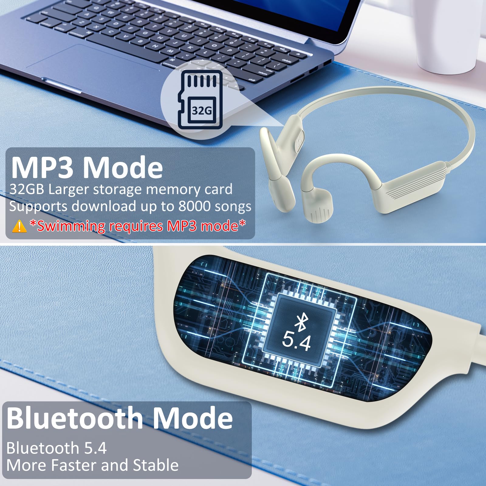 LiteSurge - Cuffie per nuoto a conduzione ossea, impermeabili, IP68, auricolari aperti Bluetooth 5.4, con memoria MP3 da 32 GB, per nuoto, maratona, colore: viola