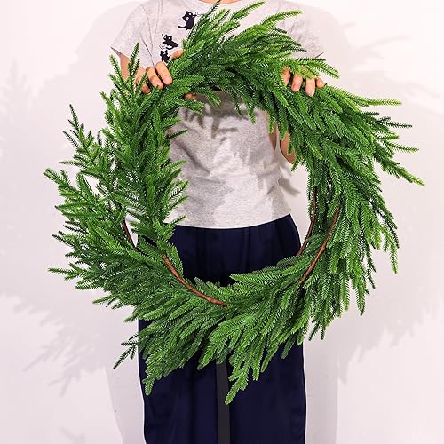 Miniatura 4 de Guirnalda de pino Norfolk de Navidad de 6 pies, decoración de guirnalda de Navidad de tacto real, suave y grueso, guirnaldas de pino artificial para