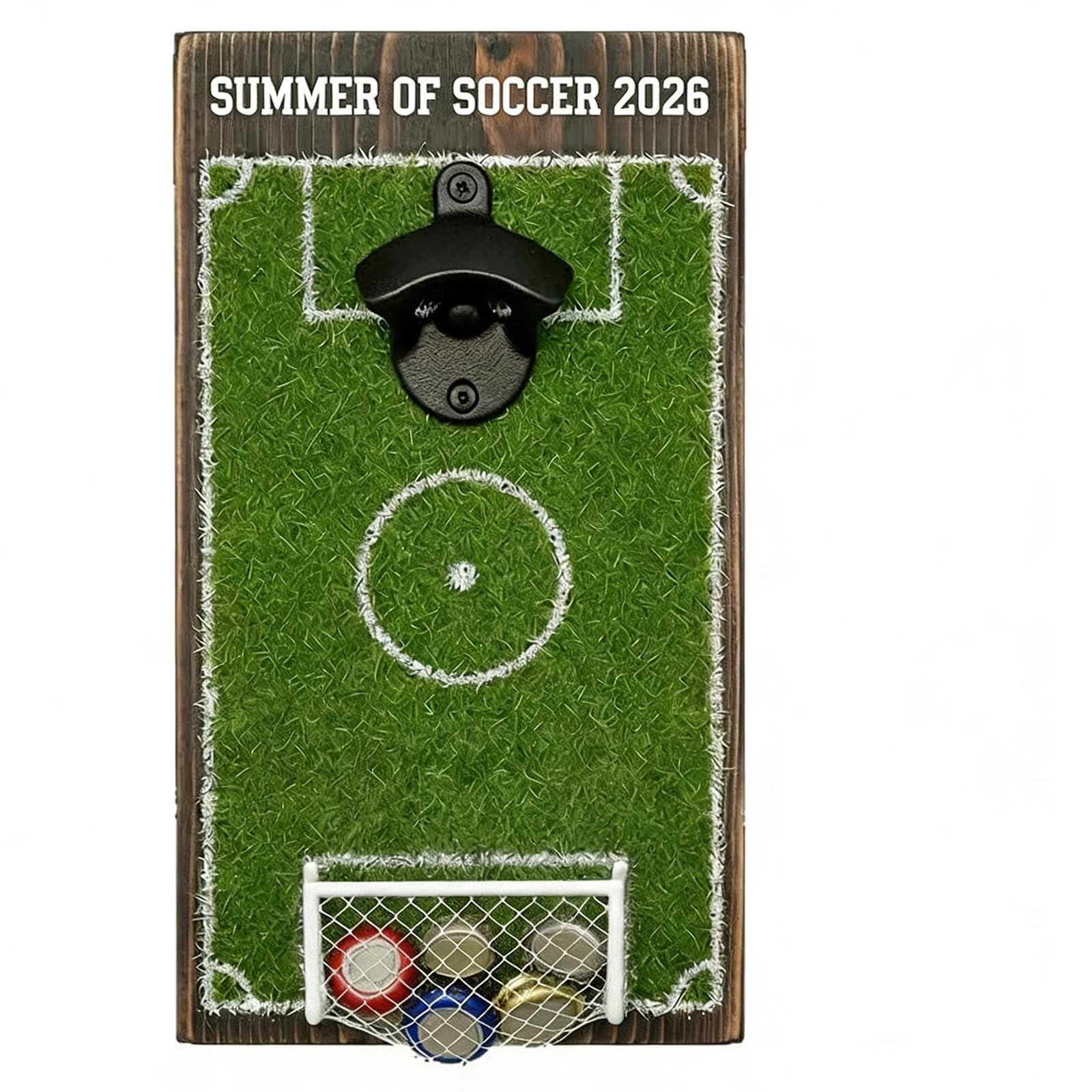 Support mural football bois aimanté frigo avec récupérateur capsules