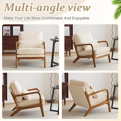 Miniatura 7 de VINGLI Juego de 2 sillas decorativas de pana de alta calidad, sillas tapizadas, cómodas sillas de lectura de madera maciza con almohada lumbar,