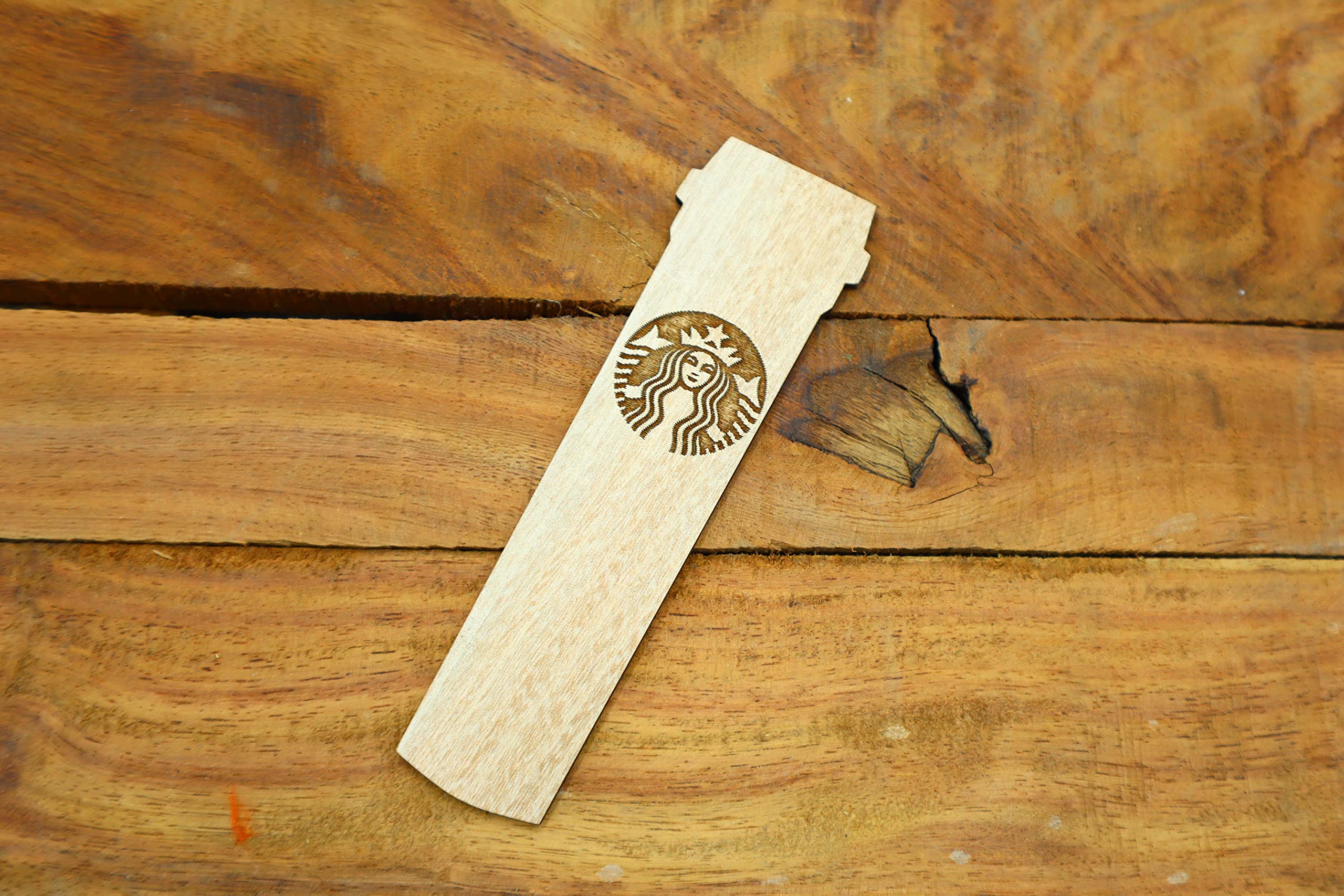 Style Works Wood Starbucks Cup Bookmark with Tassel - Laser Engraved Alder Wood Book Mark