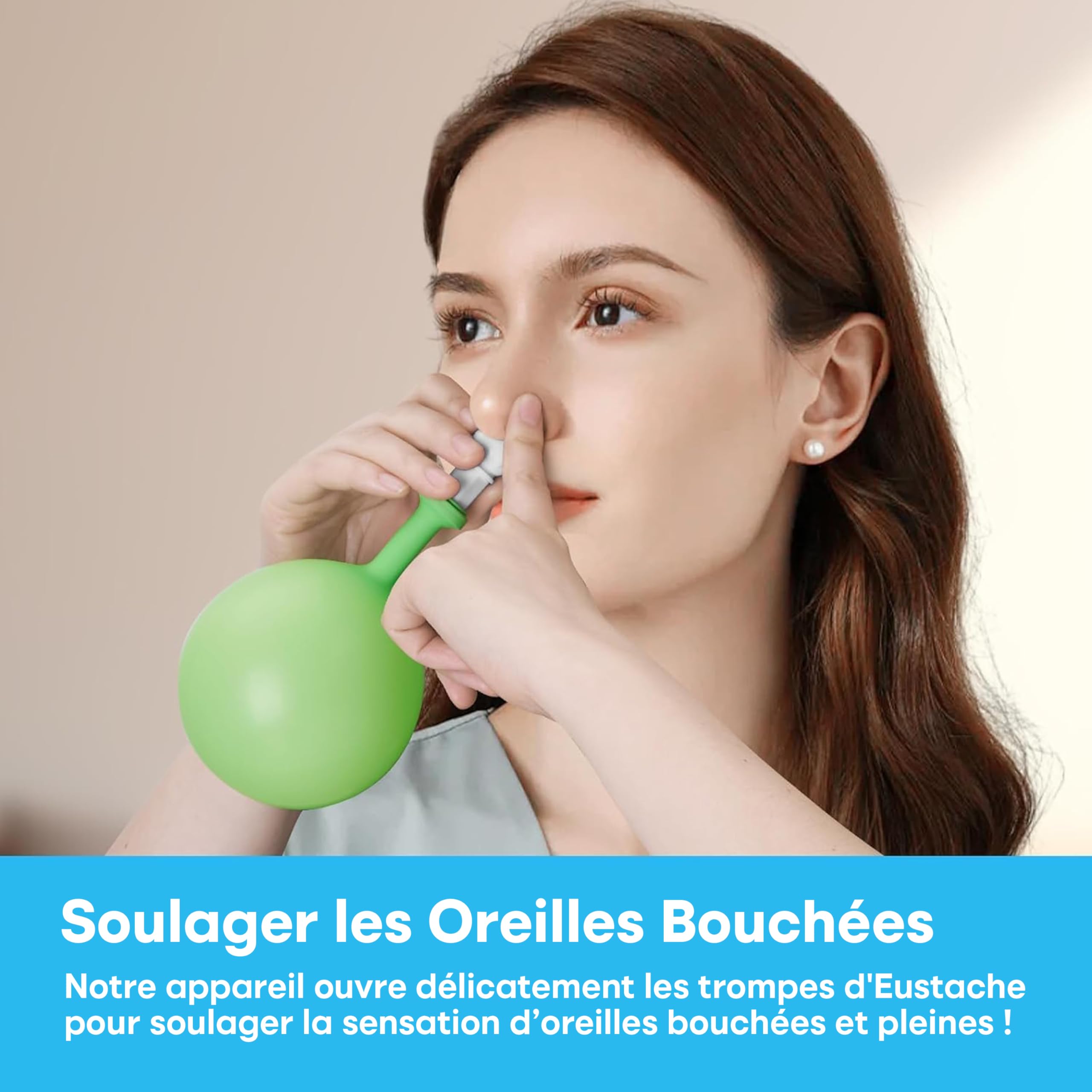 Déboucheur d'oreille d'Eustache - Utile pour l'Otite Séreuse dans l'Oreille et l'Infection de l'Oreille Moyenne pour Adultes et Enfants - Livré avec 3 Embouts Nasaux, 3 Couvercles et 10 Ballons