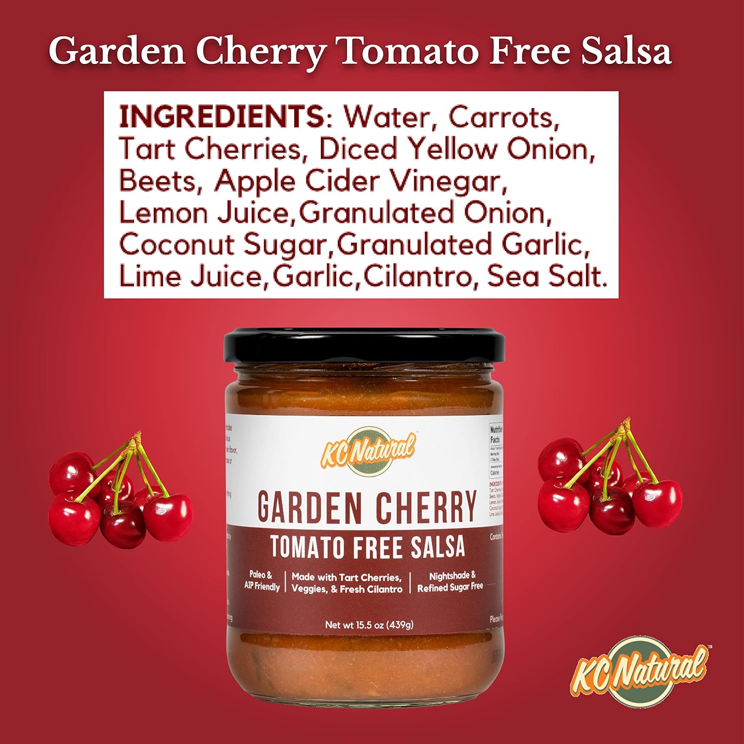 KC Natural - Garden Cherry Tomato Free Salsa - Nightshade Free - Paleo and AIP Friendly - 15.5 oz