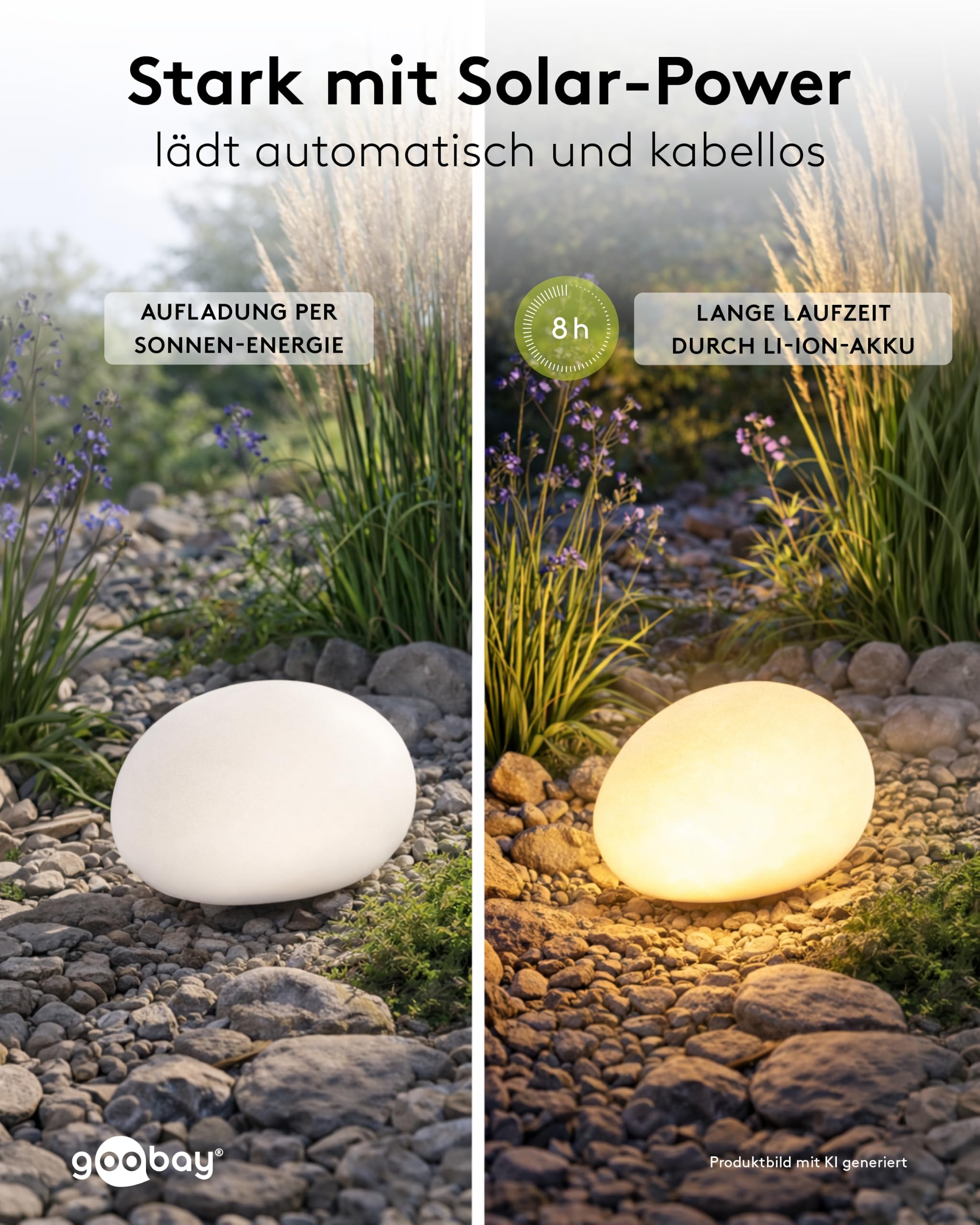 goobay Zestaw kamieni solarnych LED 24 cm, kula świetlna RGB do użytku na zewnątrz, IP44, odporna na warunki atmosferyczne, lampa solarna lampa dekoracyjna na taras, balkon, do ogrodu, nastrojowe