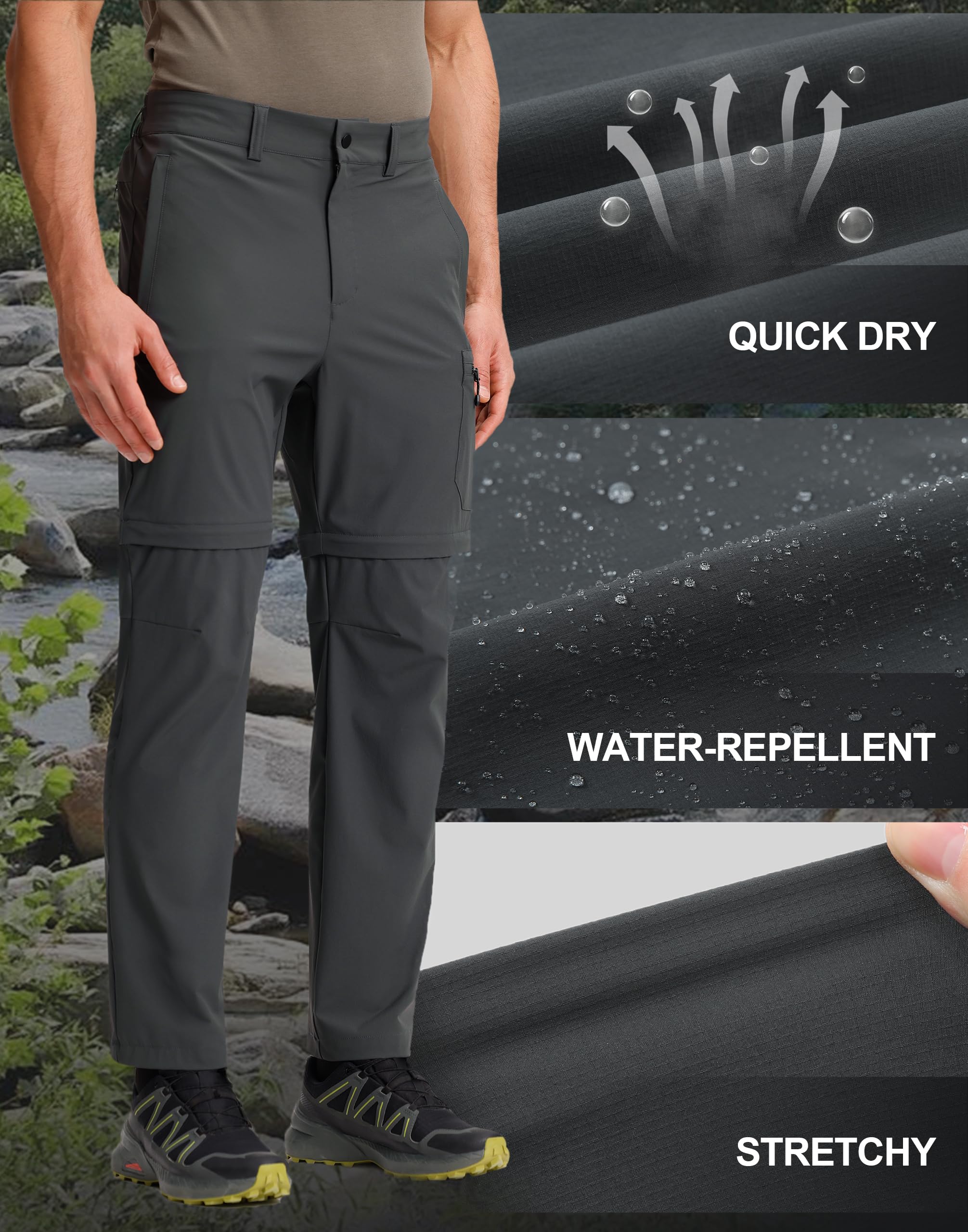 Pioneer Camp Pantalon de randonnée zippé pour homme - Amovible - Résistant et imperméable - Séchage rapide - Avec 4 poches pour le trekking