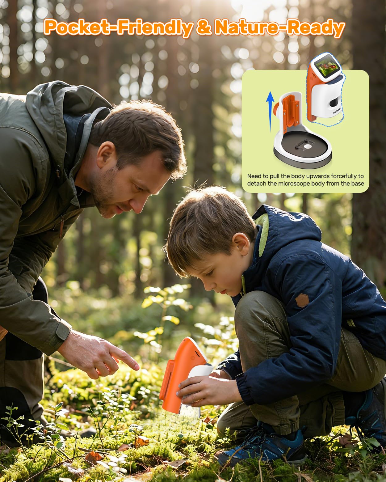 Microscopio para niños con pie: microscopios digitales de mano 100-1000x: Pantalla LCD 4K 2.0 Pulgadas USB portátil Microscopio de bolsillo, con kits científicos, 15 diapositivas, tarjeta de memoria