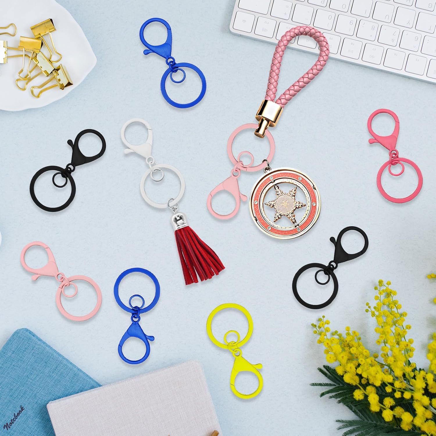 40Pcs Lobster Claw Clasps Keychain for Jewelry Making,10 Colors Swivel Clasps Hook Clips Colorful Metal Lobster Clasp Swivel Trigger Clips with Flat Split Keychain Ring for DIY Craft Key Chain Making - Image 4