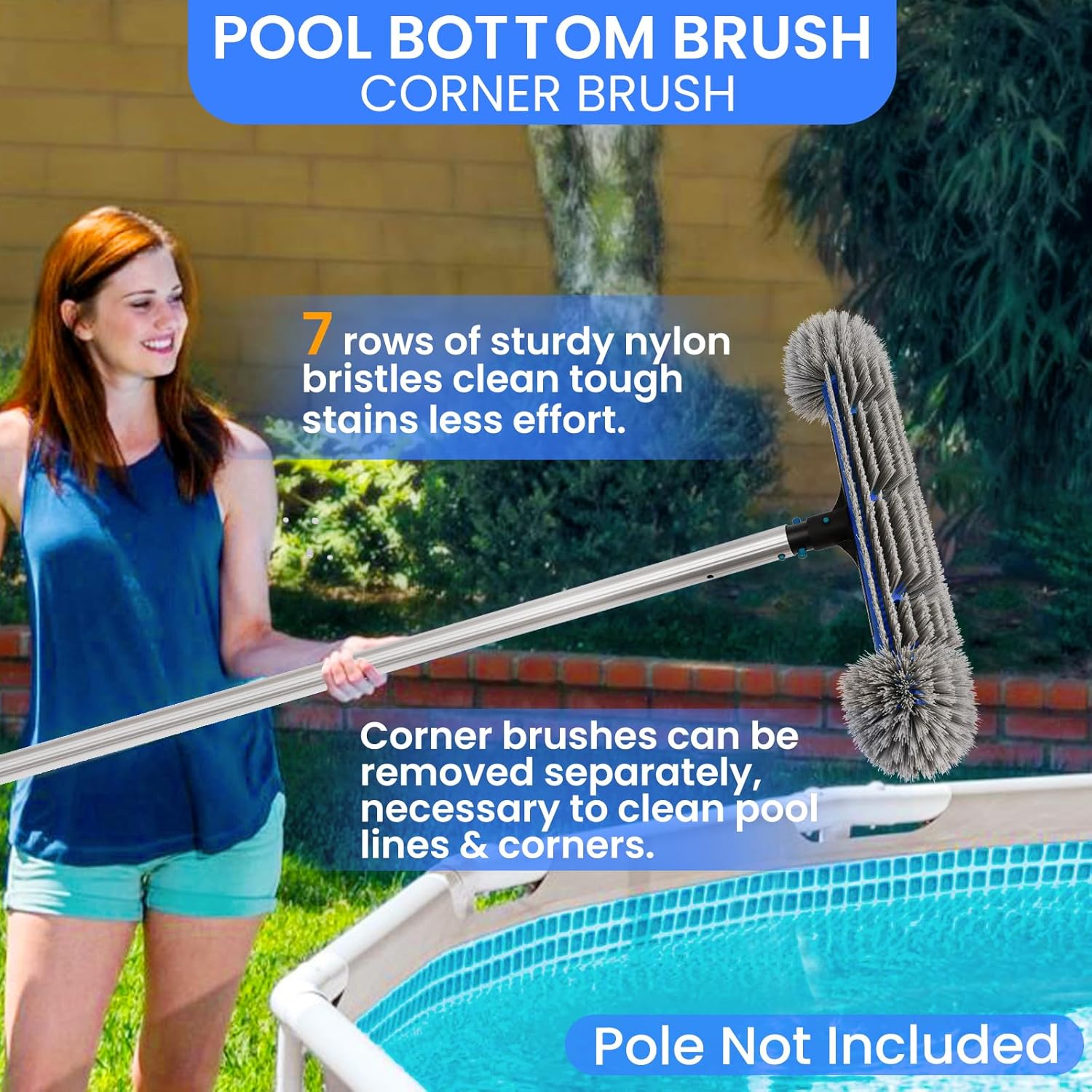 Poolvio Deluxe Swimming Pool Cleaning Kit Including Skimmer Net, 2-in-1 Pool Brush & Weighted Vacuum Head with Wheels for Above Ground & Inground Pools (No Pole)