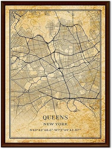 Tanokcrs Queens New York America Decorative Painting Unframed Vintage City Map Wall Art Canvas Poster Artwork 11x14 inches