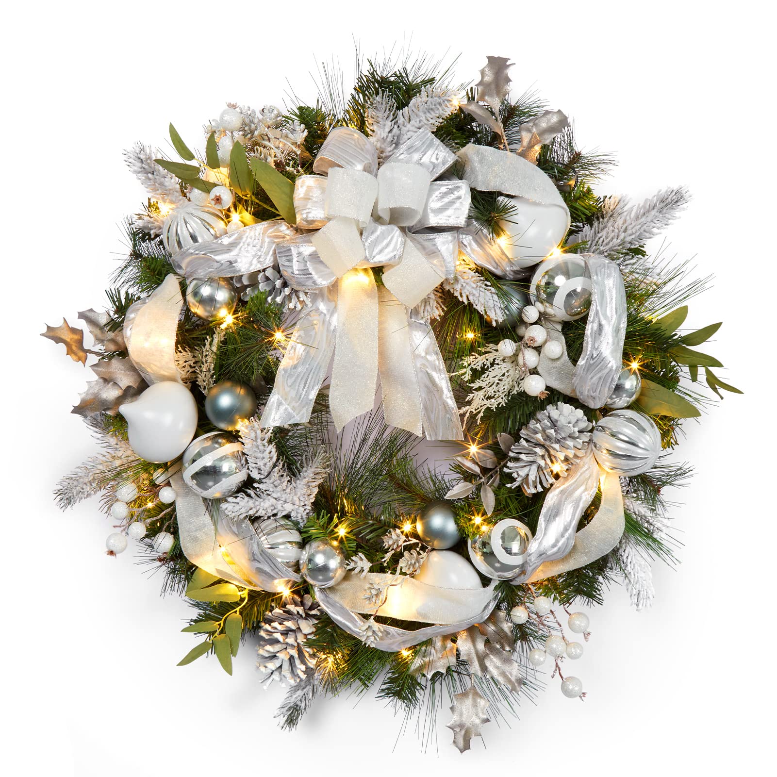 FairyLee Christmas Wreath with Lights, 30 Inch Outdoor Christmas Wreath
