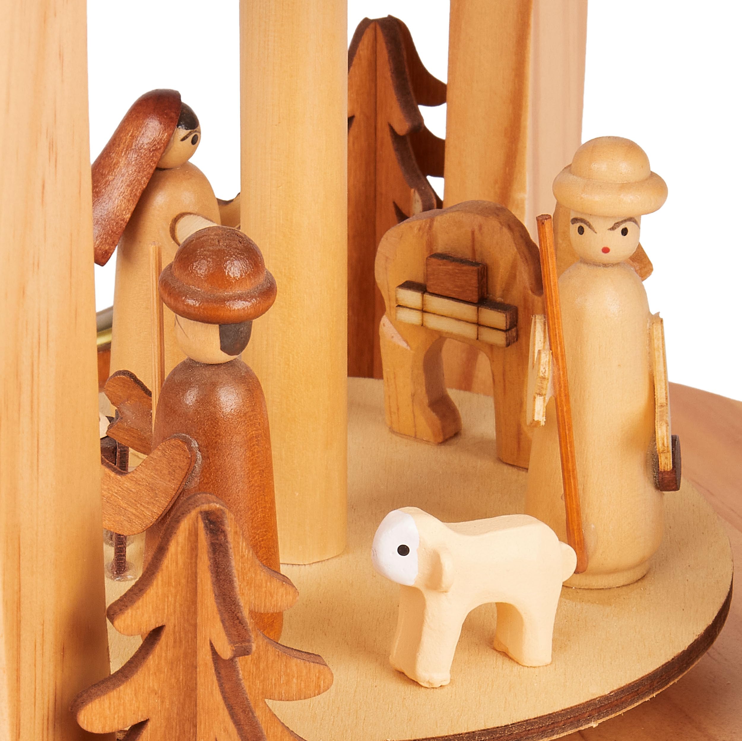 BRUBAKER Pirámide Navideña de Madera - Ángeles, Jesús, María, José y Reyes - Portavelas Redondo de 44 cm con 4 Velas para Navidad - Pintada a Mano con Hermosos Detalles Tradicionales - Marrón
