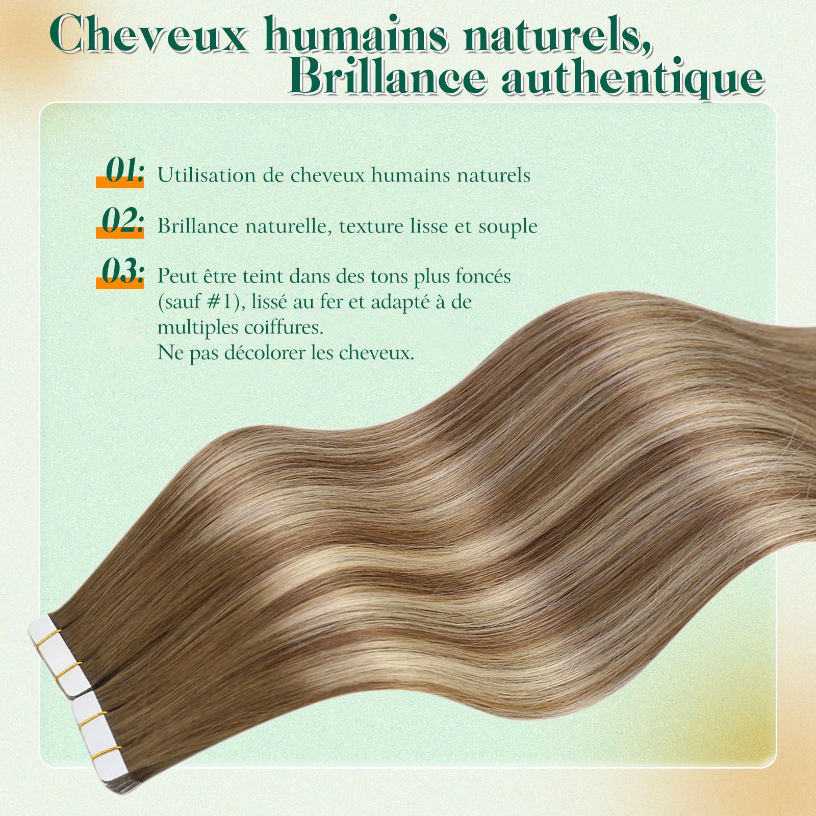 Easyouth Extension Cheveux Naturel Adhesif Blond Ombre Extension Adhésive Remy Brun a Clair Balayage Blond Lisse 30cm 30g 20Pcs #3/8/22