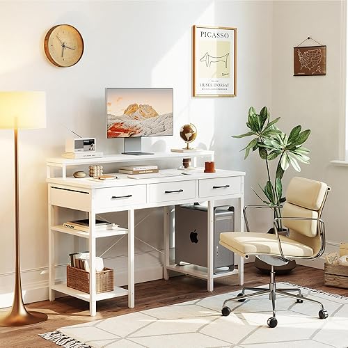 Miniatura 2 de CubiCubi Escritorio de oficina para computadora de 47 pulgadas con cajones de tela y estantes de almacenamiento, escritorio pequeño y moderno con