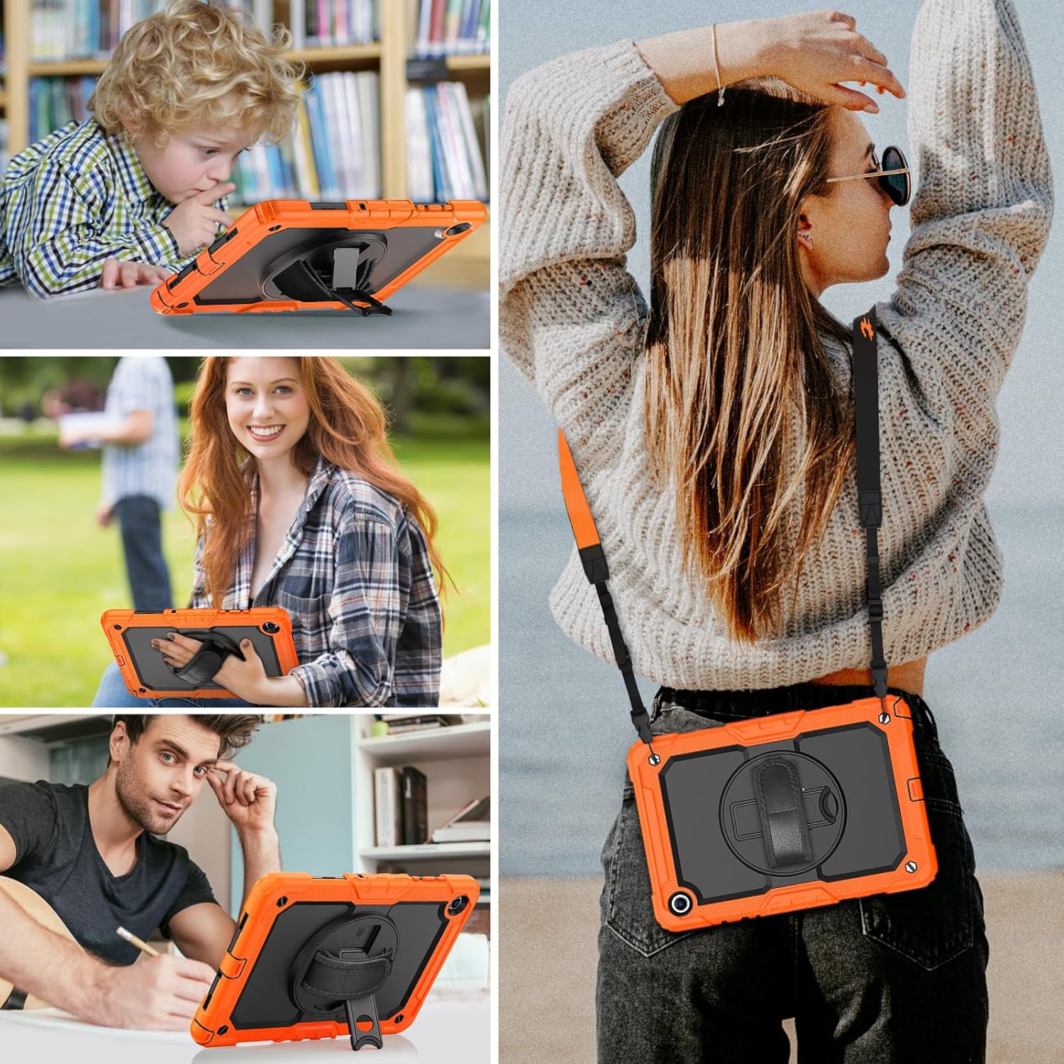 HXCASEAC Case for Samsung Galaxy Tab A11+ Plus 11 Inch, Protective with Screen Protector/Hand Strap/Pen Holder, Sturdy Shockproof for Samsung A11 Plus Tablet Case 5G SM-X230 SM-X236 SM-X238U - Orange Black/Orange Tab A11 Plus