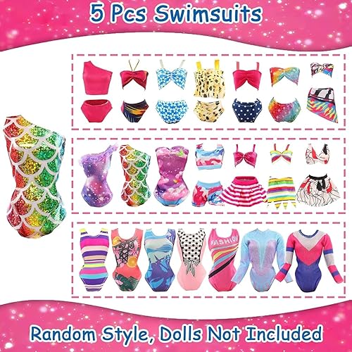 Miniatura 3 de BARWA 12 Artículos 5 Psc Trajes de baño Ropa de baño Bikini de una pieza con 2 flotadores de piscina con 5 zapatos para muñeca de 11.5 pulgadas