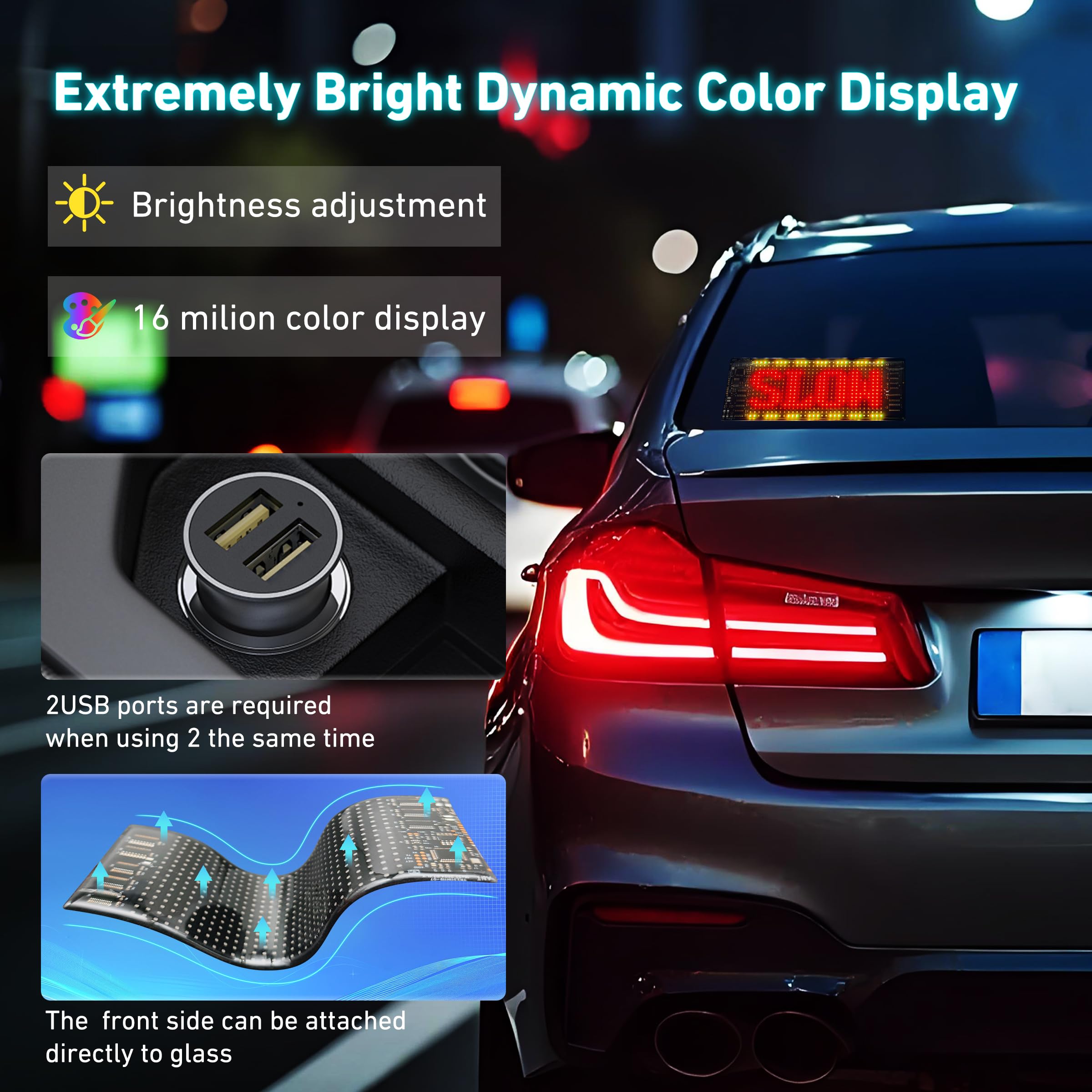 Qeeanmo Mini LED Sign for Car - Devil Eyes Light for Motorcycle, Flexible Programmable 7"x3" LED Matrix Panel for Advertising & DIY Use, App & Remote Control, Plastic, Usb Corded Electric, Black - Image 4 thumbnail
