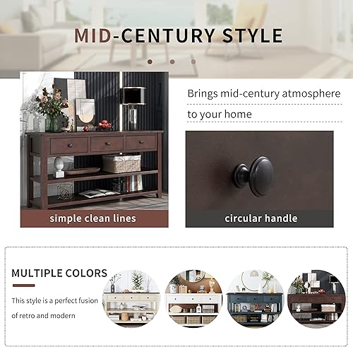 Miniatura 65 de Mesa consola contemporánea con parte superior de madera de hormigón de inspiración industrial, armario de almacenamiento de acento para sala de Gris