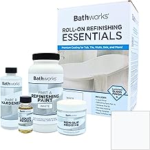 Bathworks Essentials Roll-On Refinishing Kit - 22 fl oz, High Gloss White, Long-Lasting Acrylic Resin Finish with Non-Slip Additive - Professional-Grade DIY Coating for Bathtubs, Tile, Sinks & Showers (Paint Materials Only)