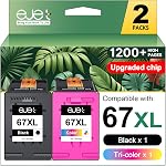 67XL Cartouches d'encre Noir/Color Combo Pack Compatible pour HP Encre 67 Encre 67 XL Fonctionne avec HP DeskJet 2722 2734 4120 4155 Envy 6010e 6020e 6022e 6030e 6032e 6034e 6052e 6055e 6065e Imprimante (2-Pack)