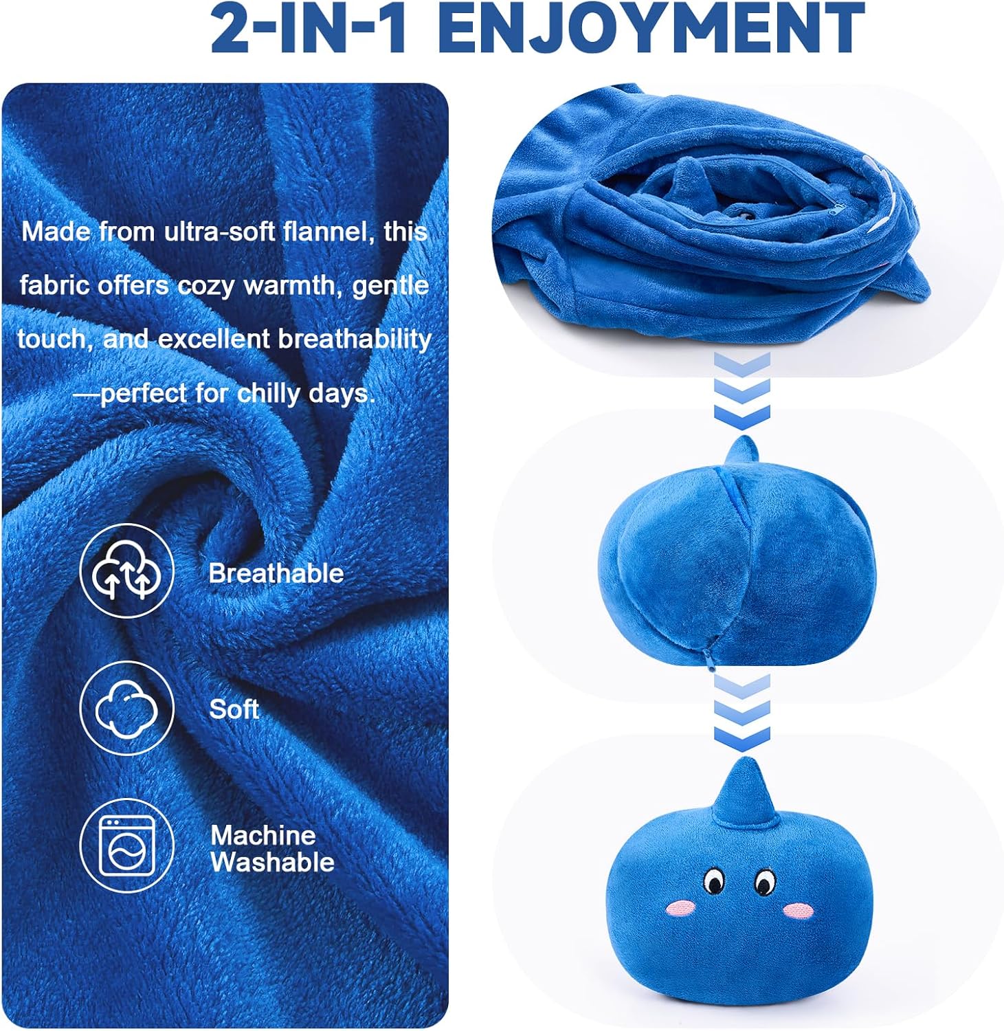 IFNOW Wearable Blanket Hoodie Kids, Oversized Fleece Blanket Sweatshirt Christmas Birthday Gifts for Boys, Girls, Teen Hoodie with Portable Foldable Blanket Pillow, Animal Embroidery 5-15 Years, Shark - Image 5