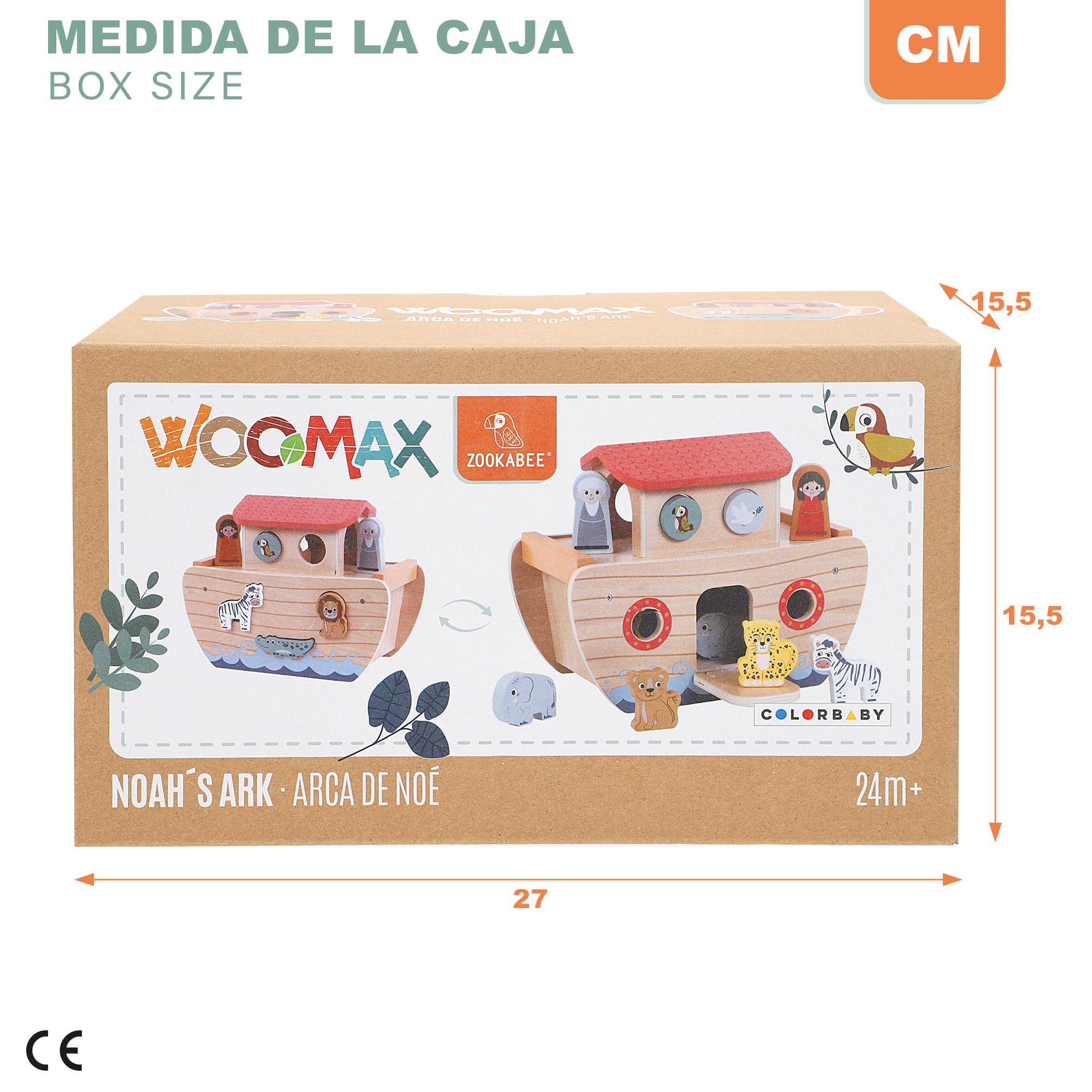 WOOMAX Noah's Ark Made of Wood, Zookabee, Animal Toy, Baby Plug-in