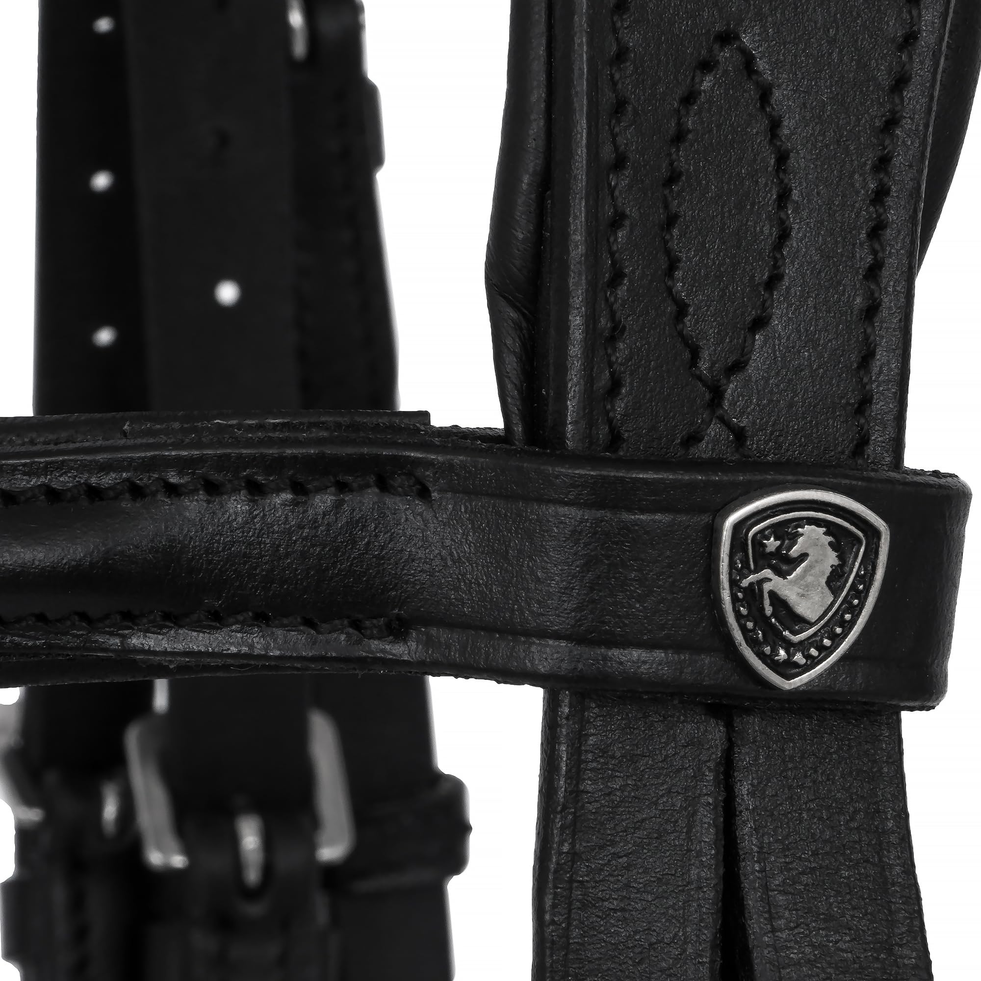 EQUESTRIAN QUEEN Trensenzaum anatomisch – Lackleder Strass Reitzaum mit weich gepolstertem Nasenriemen – Leder Zaumzeug für Warmblut – Elegantes Design - Orion (Schwarz, Cob (Vollblut))