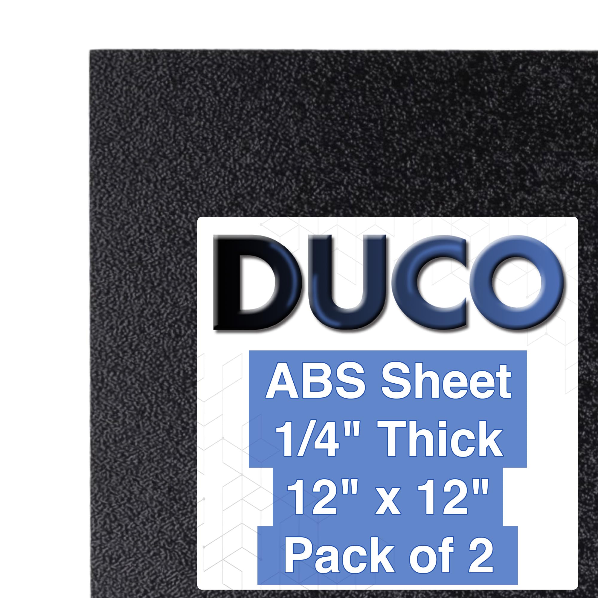 Duco ABS Plastic Sheet 1/4" (6mm) Thick 12" x 12" - 2 Pack of USA-Made Textured & Matte ABS Black Sheet - Heat Moldable Plastic Panel for Home Decor,