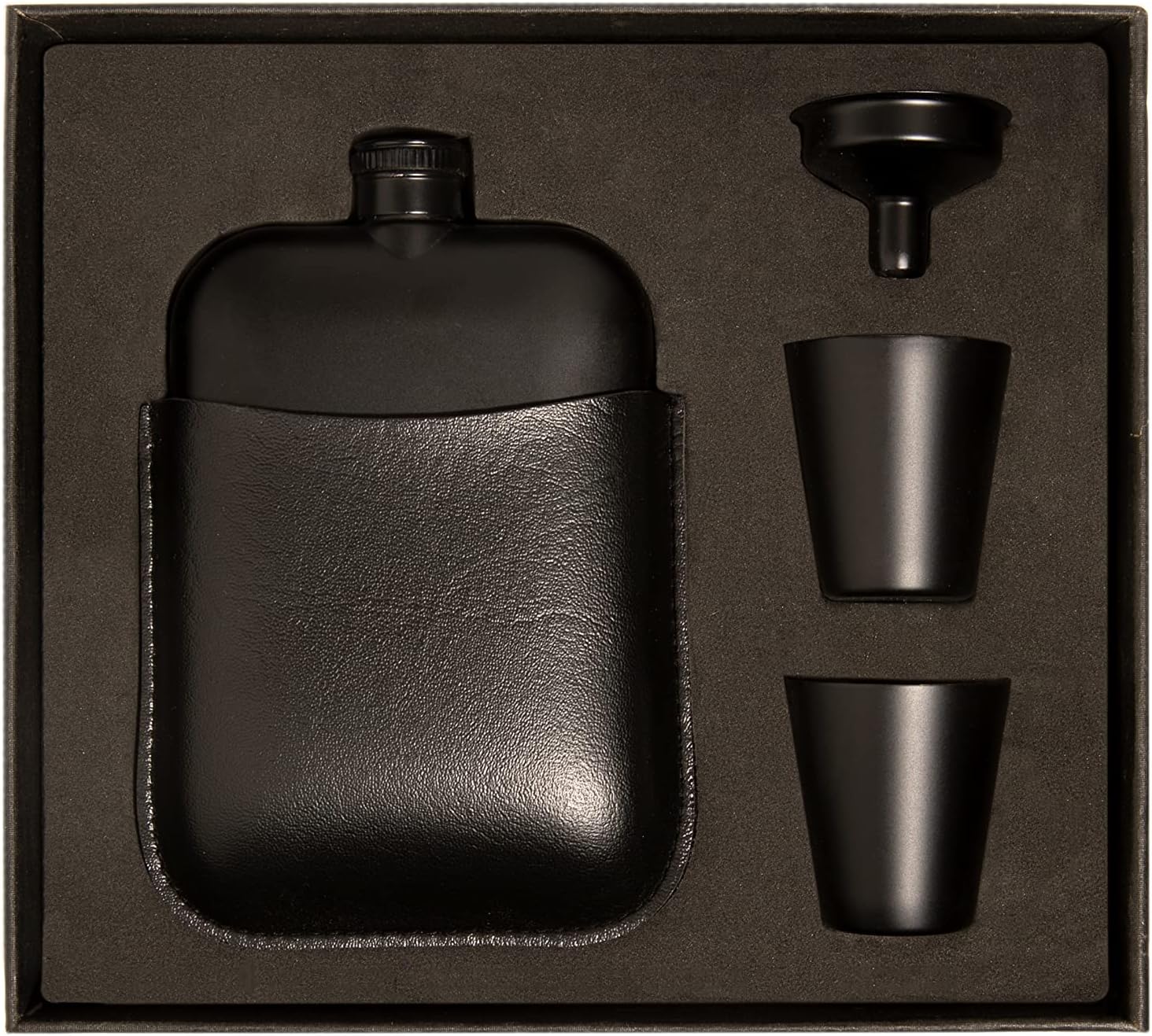 SoBoho 8oz Leather Flask Gift Set Matte Black Box Includes Flask, Funnel, and Shot