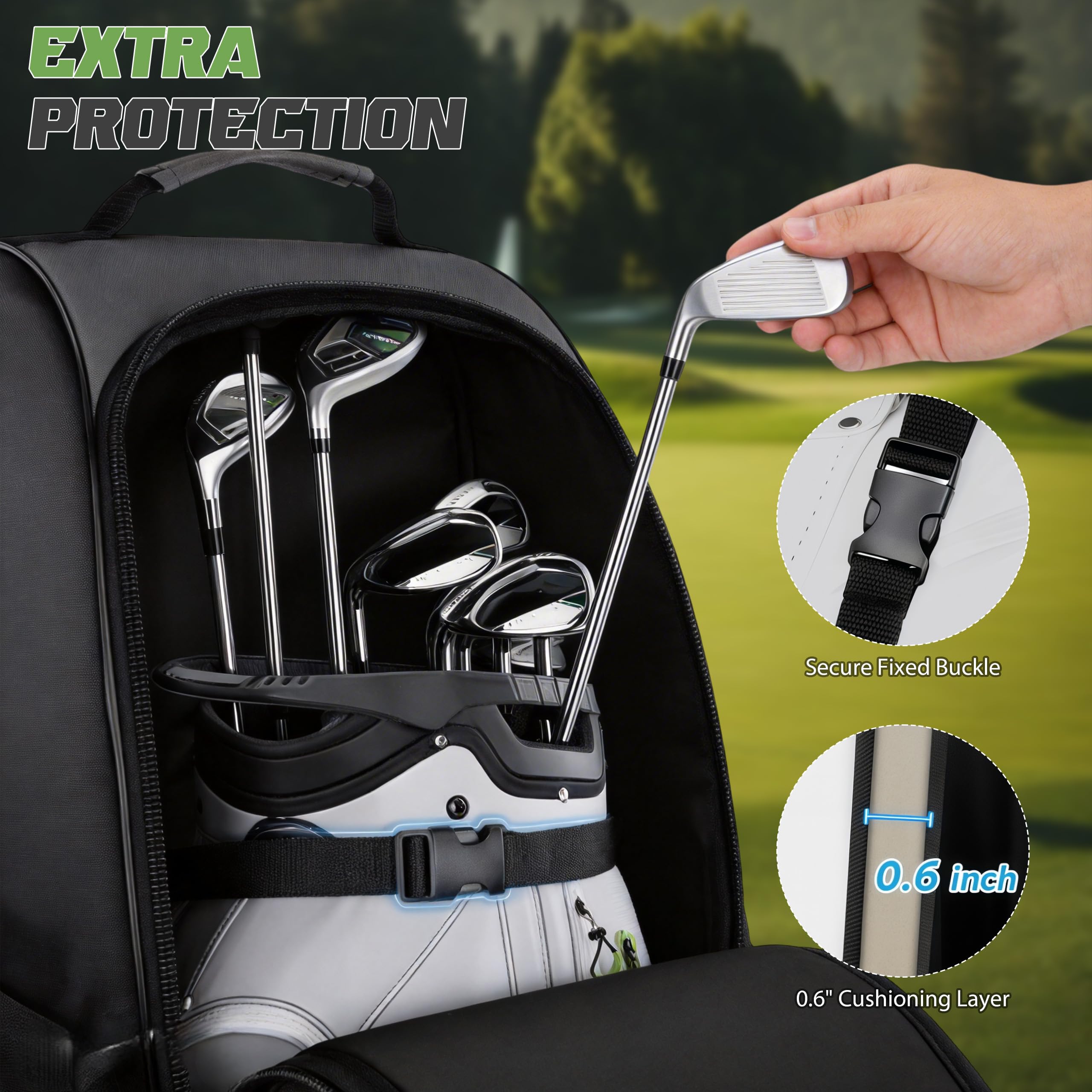 Golf-Reisetasche mit Rollen, Verdicktes Wasserdichtes 900D Heavy Duty Oxford-Gewebe Golf-Flightcase mit Golfball-Reinigungstasche, Golfschlägertasche, Reisetasche für Flug und Fluglinie, Schwarz