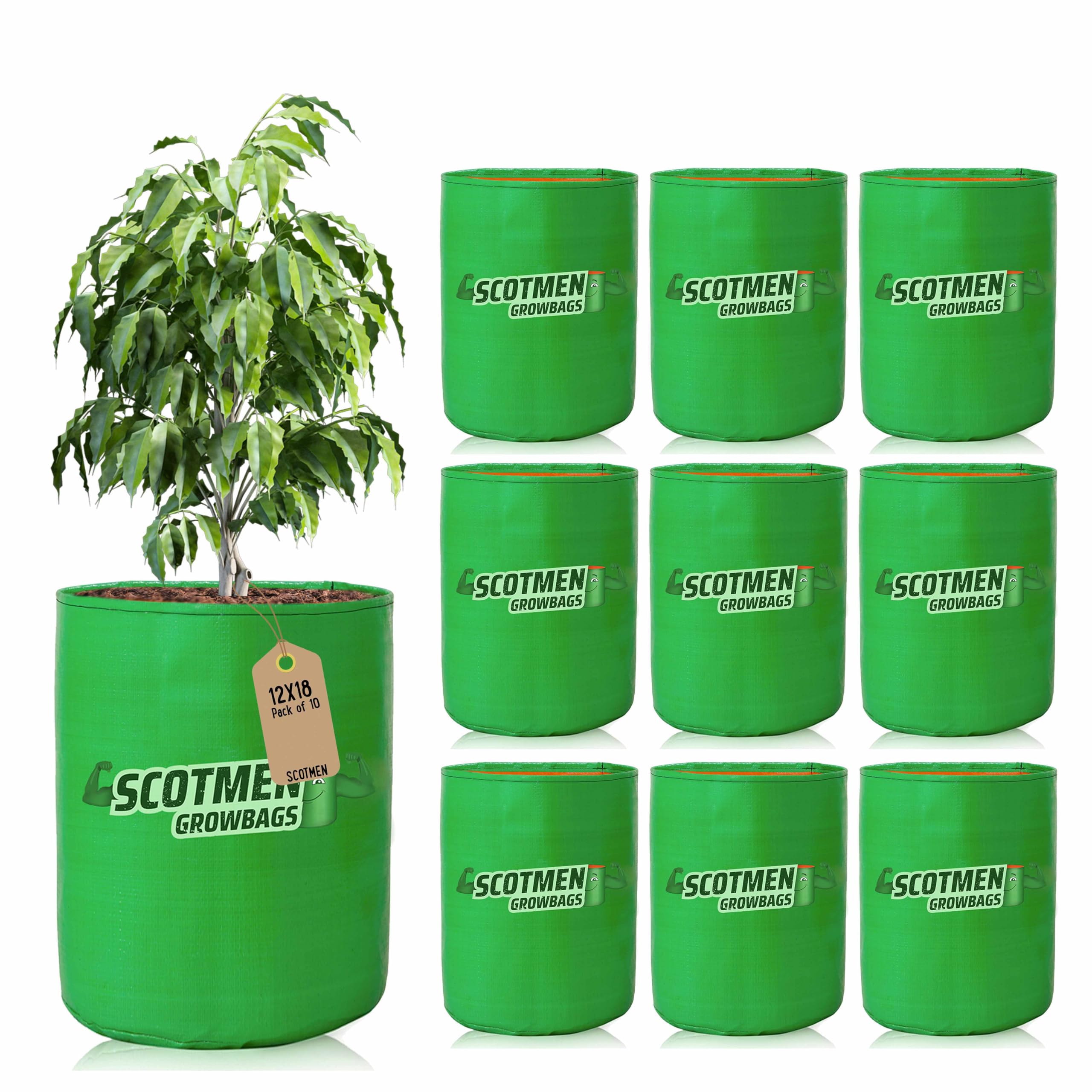 SCOTMEN HDPE UV Protected Round Shaped Green Colour Plants Grow Bag Suitable for Terrace and Vegetable Gardening 12x18 Inch Pack of 10 Grow Bags (B08541JNM8) Amazon Price History, Amazon Price Tracker