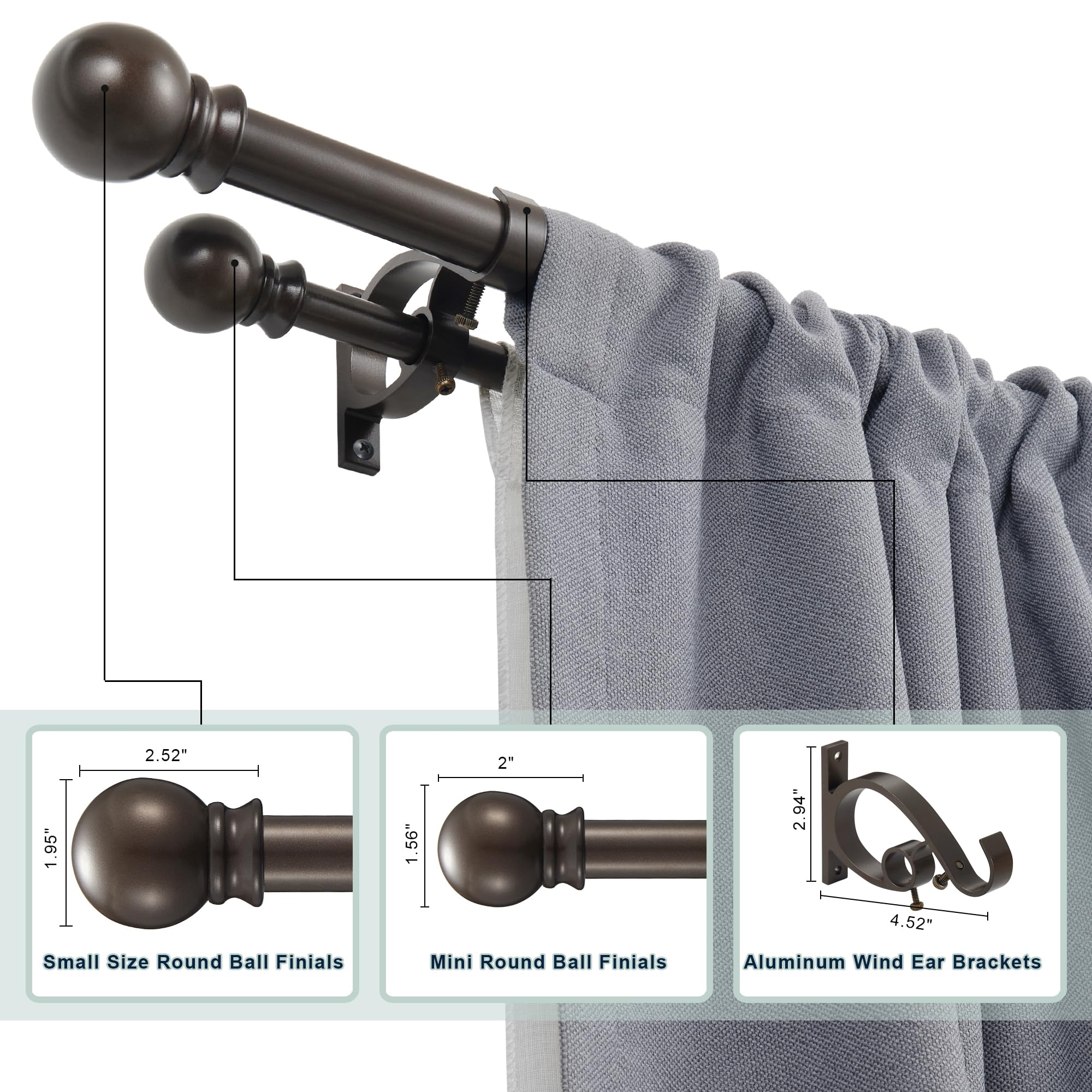 Lwiiom Barras De Cortina Dobles De Bronce Oscuro De 36 A 72 Pulgadas (3-6  Pies),, image size:2000x2000