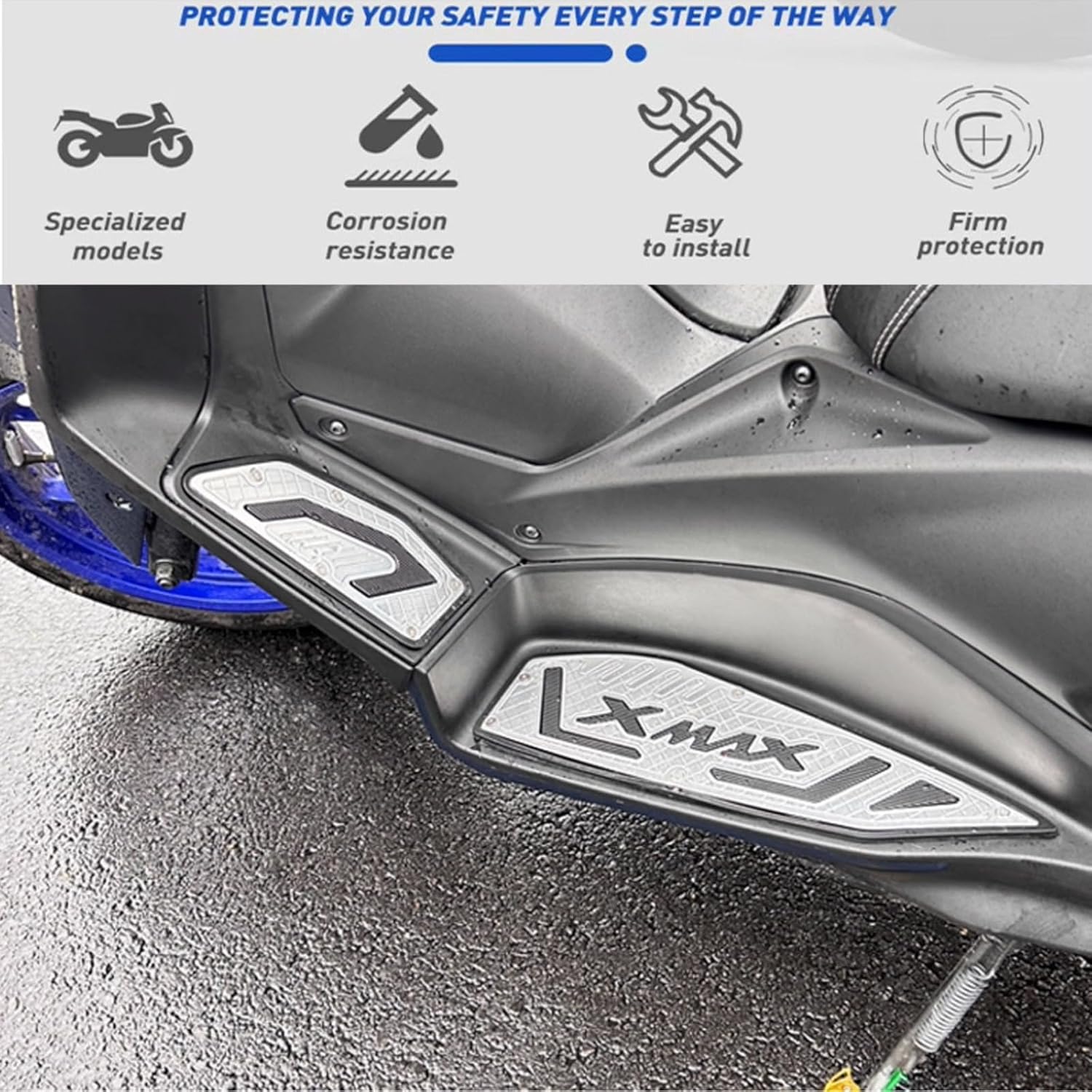 FOR XMAX300 XMAX 300 xmax300 2020-2024 2025 Motorcycle Aluminum Alloy Anti-Fall Foot Pads, Anti-Slip Front and Rear Foot Pedals Floor Boards (blue)