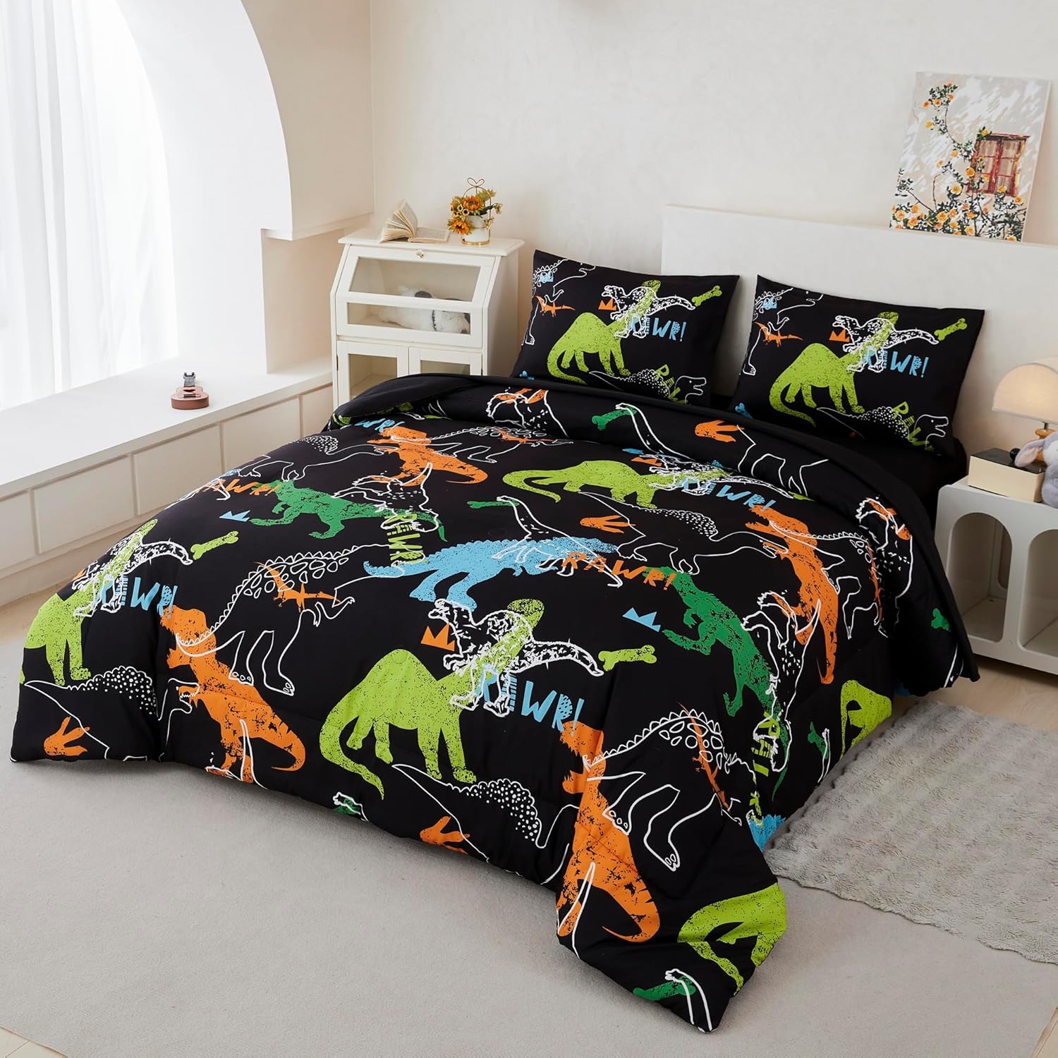 RYNGHIPY Dinosaur Comforter Set Twin Size 3Pcs Dinosaur Bedding Set for Kids Boys Girls Microfiber Boys Bedroom Set 1 Comforter with 2 Pillowcases (Multi,Twin) - Image 3