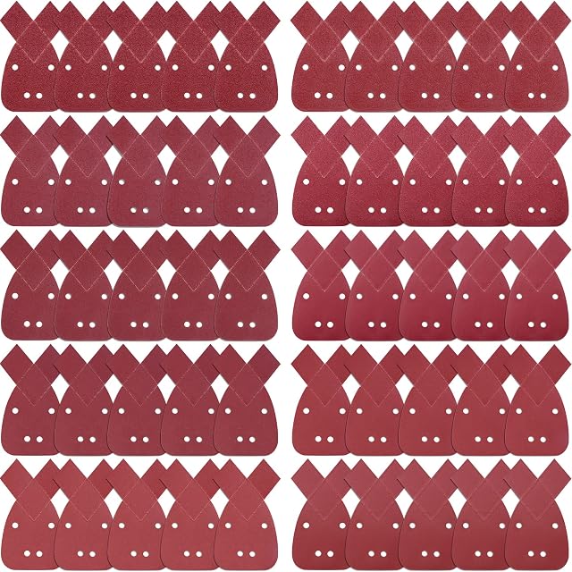 SIQUK 50 Pcs Mouse Sanding Pads Detail Sander Sheets with Extra 2 Tips for Replacement Assorted 40/60/ 80/100/ 120/180/ 240/320/ 400/800 Grits Sandpaper Fit Black and Decker Detail Palm Sander
