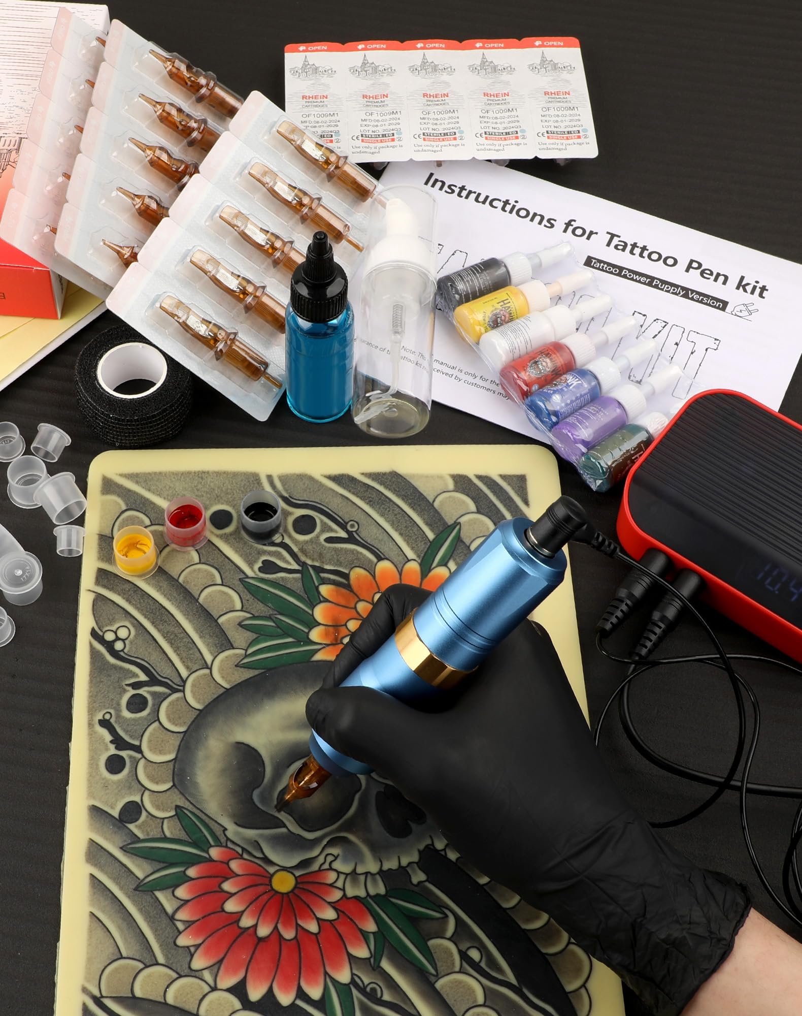 HAWINK Tatuaje Máquina Kit Completo con Tattoo Power Supply HW-TK1002-3-EU