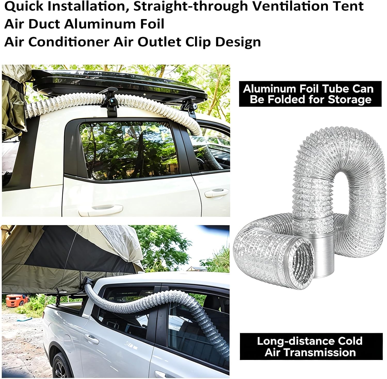 Car AC Vent Extender Tent A/C Transfer Air Duct, 6m With Booster Fan Extendable Aluminum Duct Usb Powered, Universal Vehicles, For Direct Cool/Warm Air To Backseat, Camping Tent
