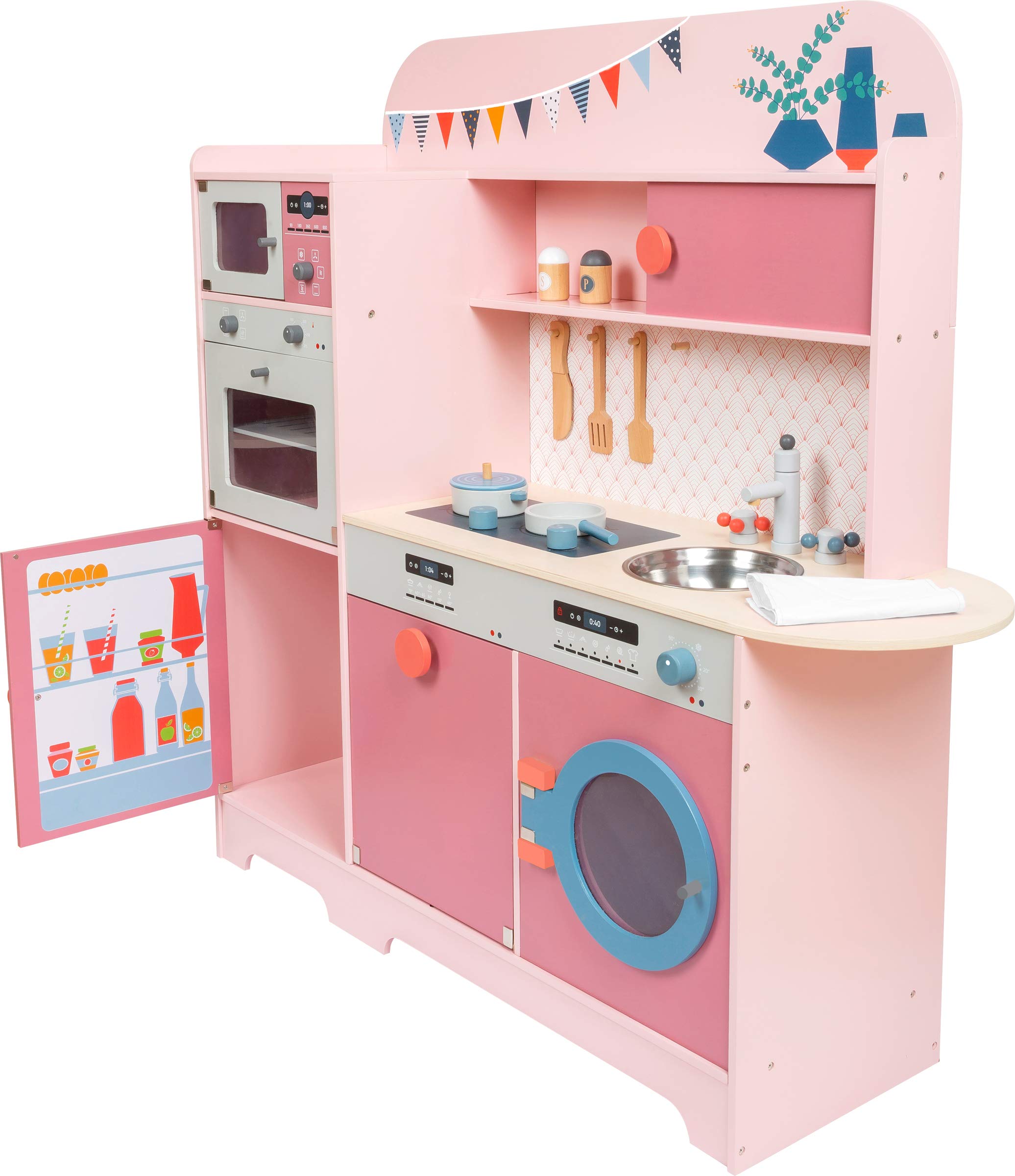 small foot Kinderküche "Rosa Gourmet" aus Holz, Multifunktionsküche in Rosatönen, mit viel Zubehör, ab 3 Jahren, 11465