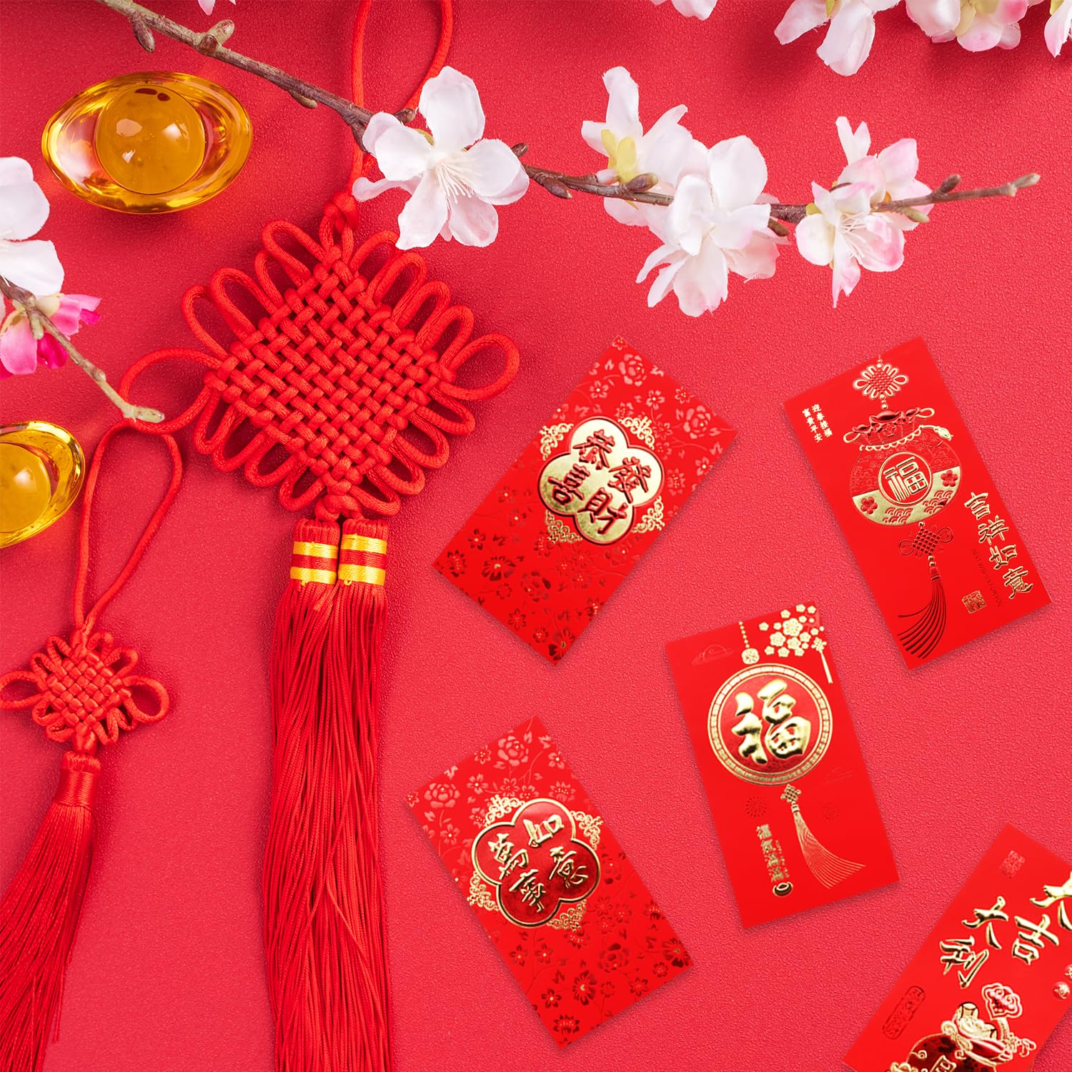 Lot de 24 enveloppes rouges chinoises Hong Bao Grande taille pour Nouvel An chinois, mariage