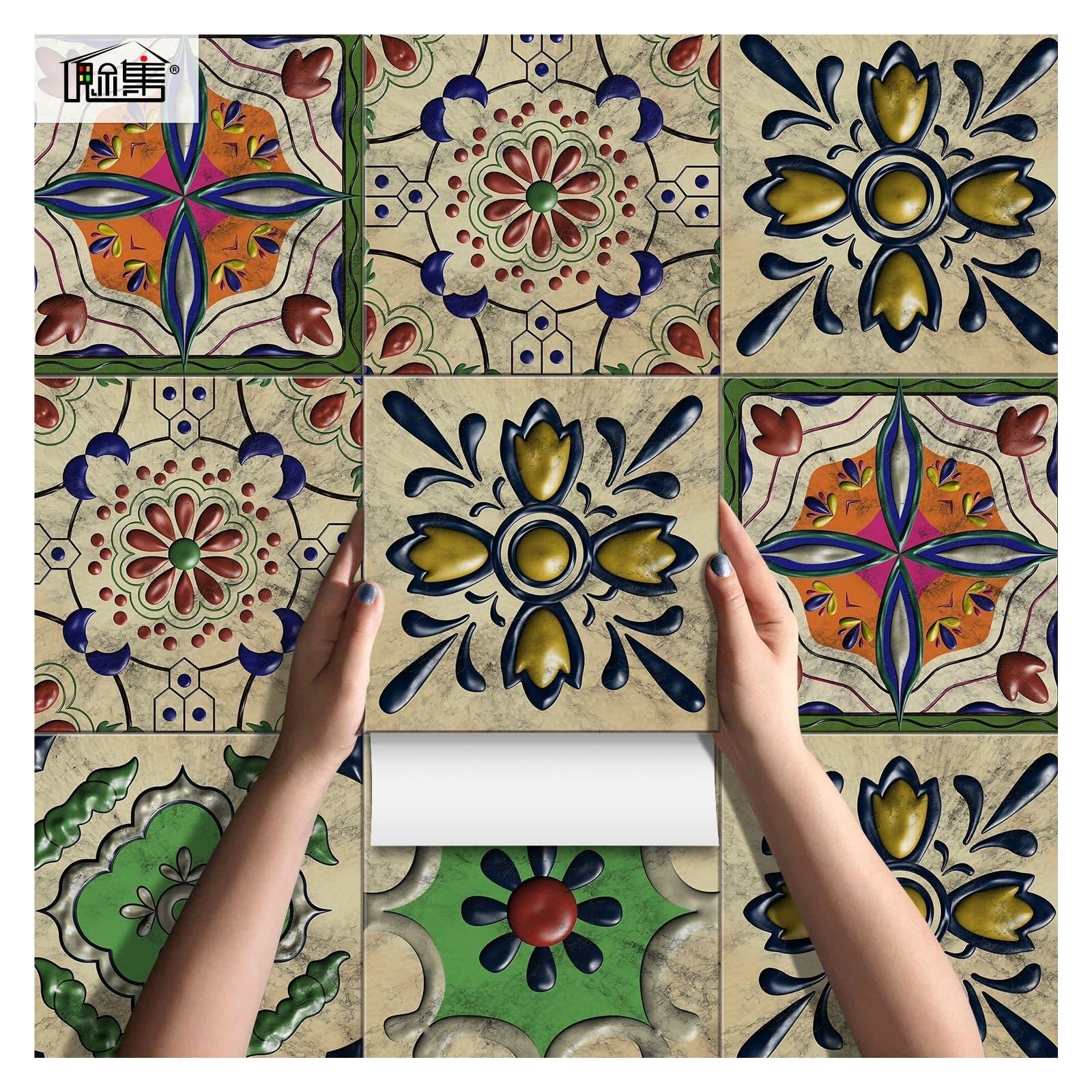 Pegatinas de Suelo Impermeables for baño, Pared de azulejo de Cocina autoadhesiva Antideslizante(TFS05,20 * 20CM*25pieces)