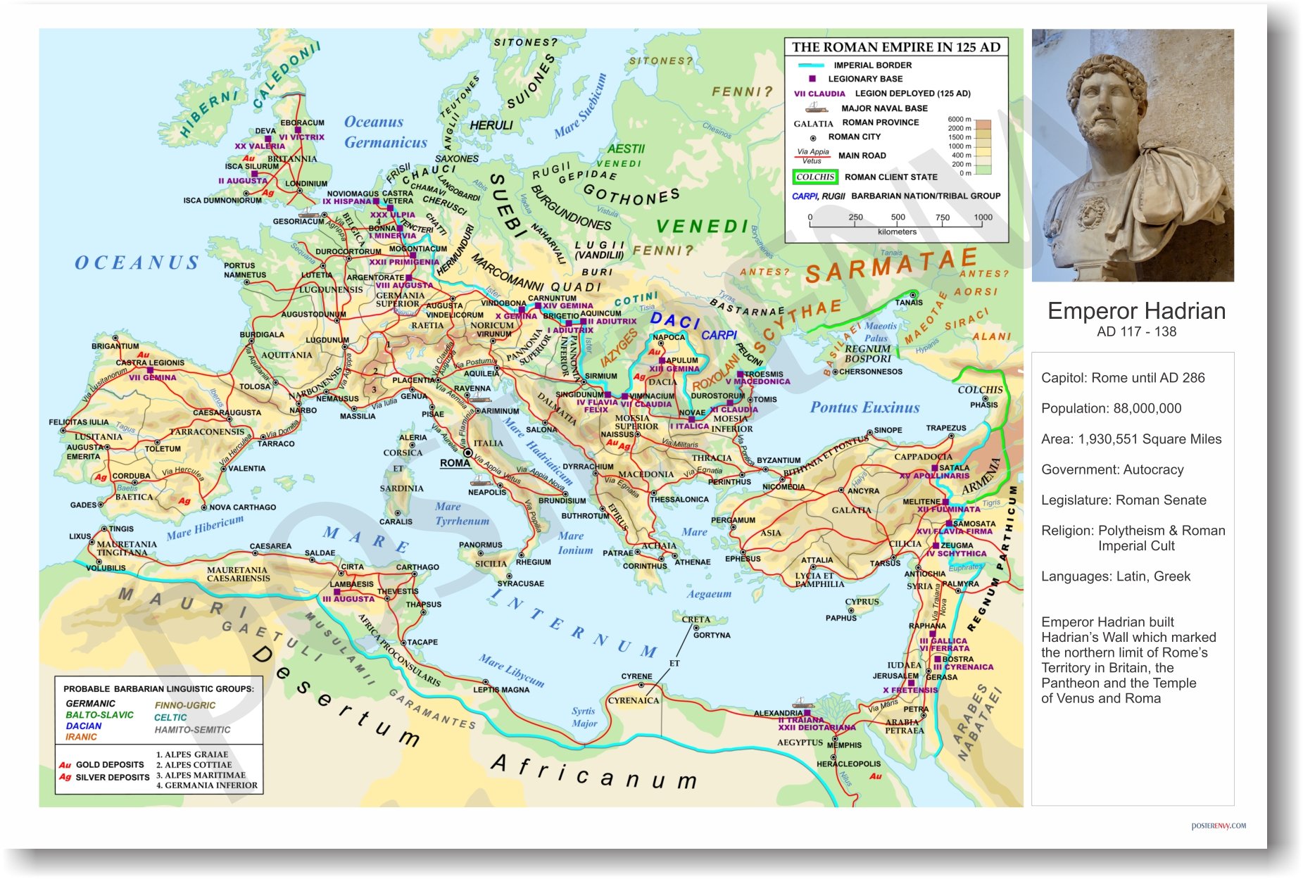 Ancient Rome: The Roman Empire under Hadrian - Classroom Poster