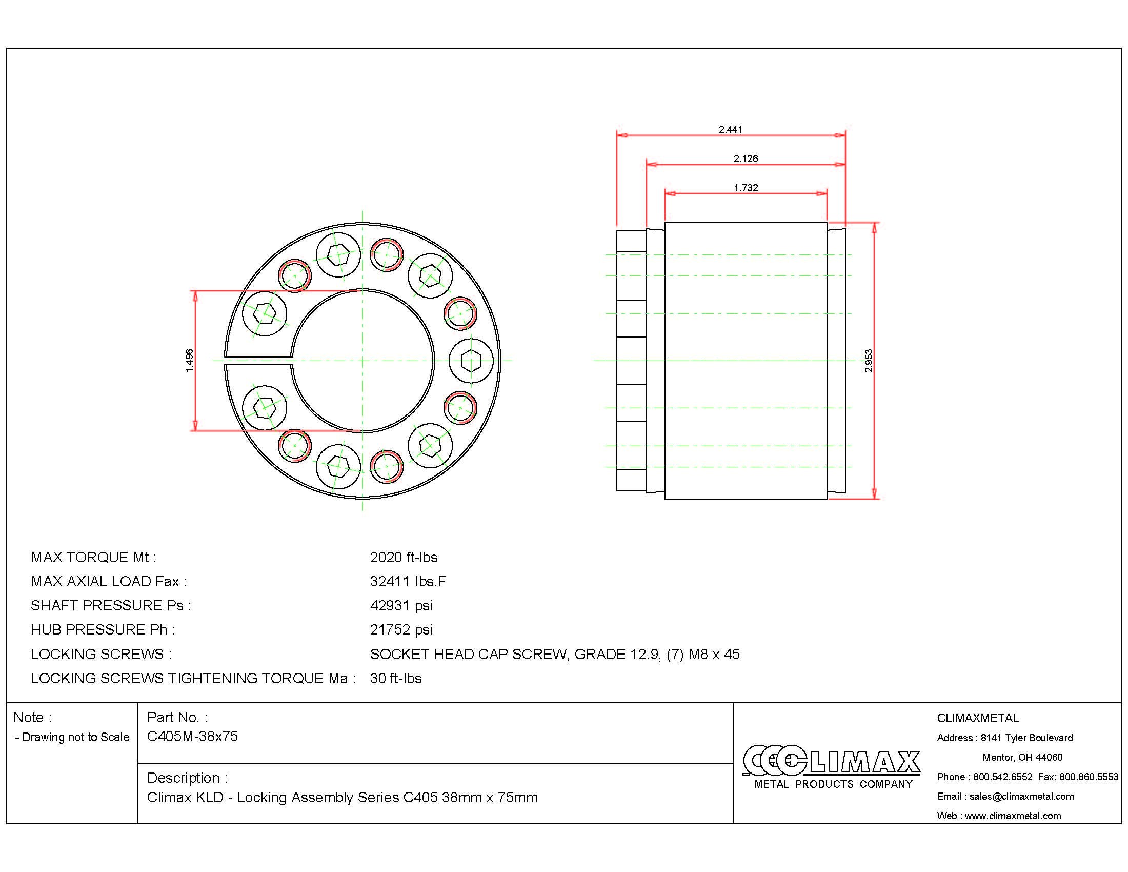 Lock Assy,C405,38mm Dia,75mm OD