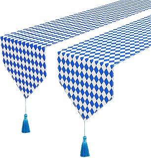 2 Pack Oktoberfest Table Runner -12 x71 Table Runner Oktoberfest Decorations with Tassels -Table Runner Dresser Scarves for Table Dinner Holiday Party (Oktoberfest Diamond, 2)