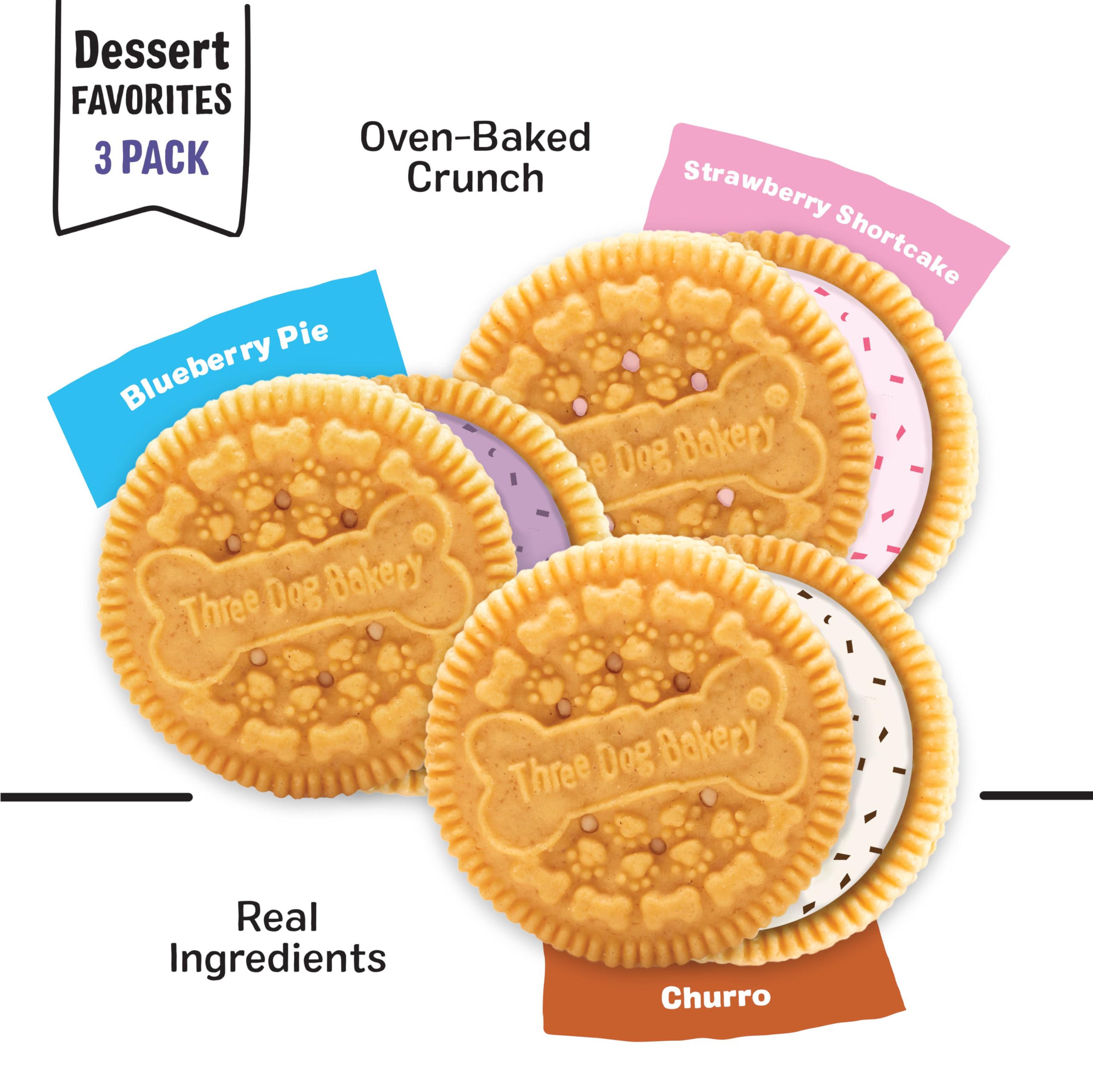 Three Dog Bakery Lick'n Crunch Sandwich Cookies Premium Dog Treats with No Artificial Flavors, Carob/Peanut Butter, Golden/Vanilla, 39 Ounces (Pack of 1): Dessert Favorites